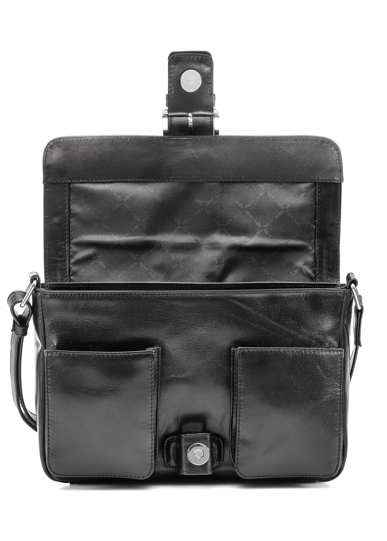 Women's leather handbag with buckle TORES-1160-99(Z25), product view open on white background.