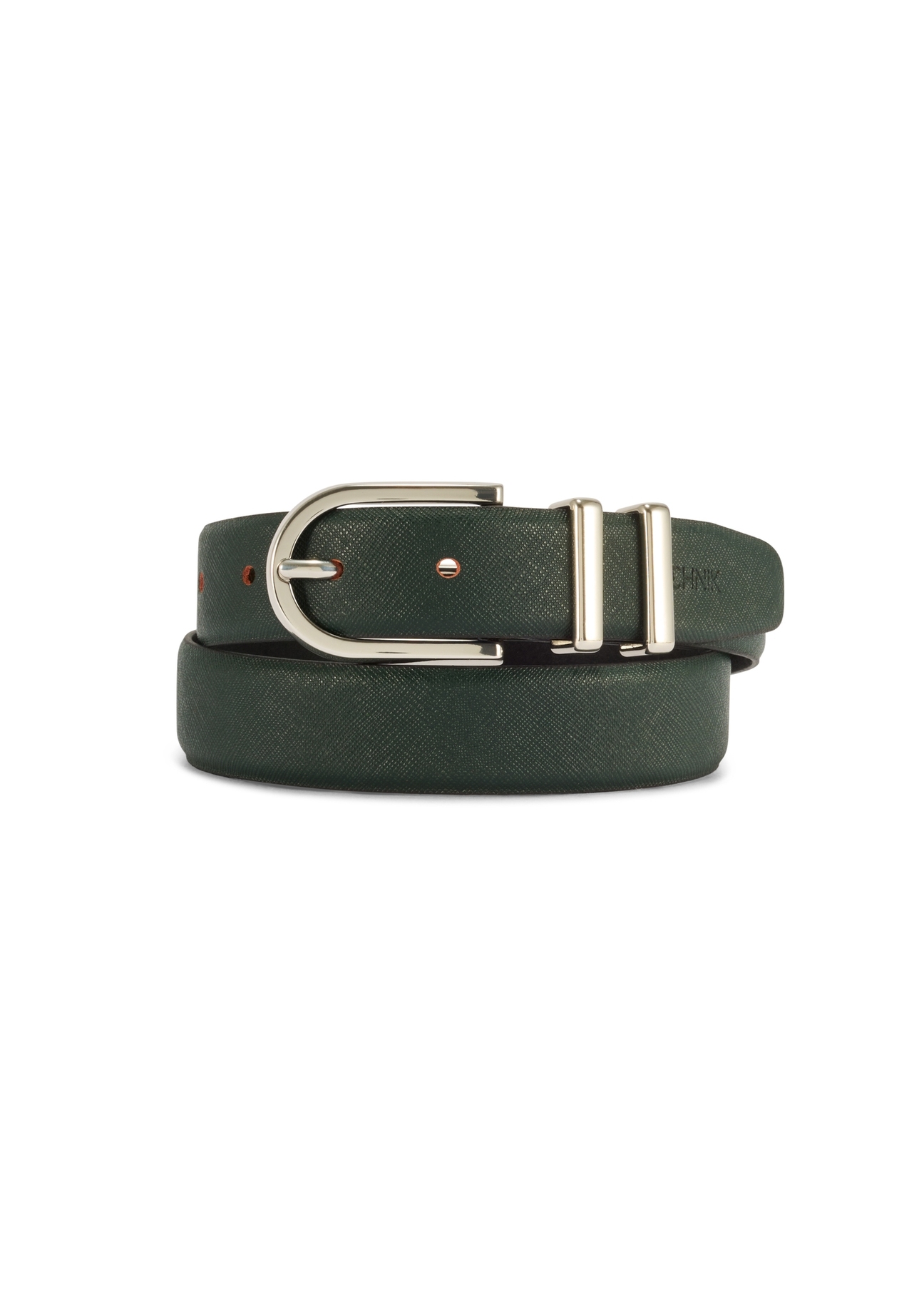 Green leather women's belt PASDS-0159D-54(Z25), product view from the front on a white background.