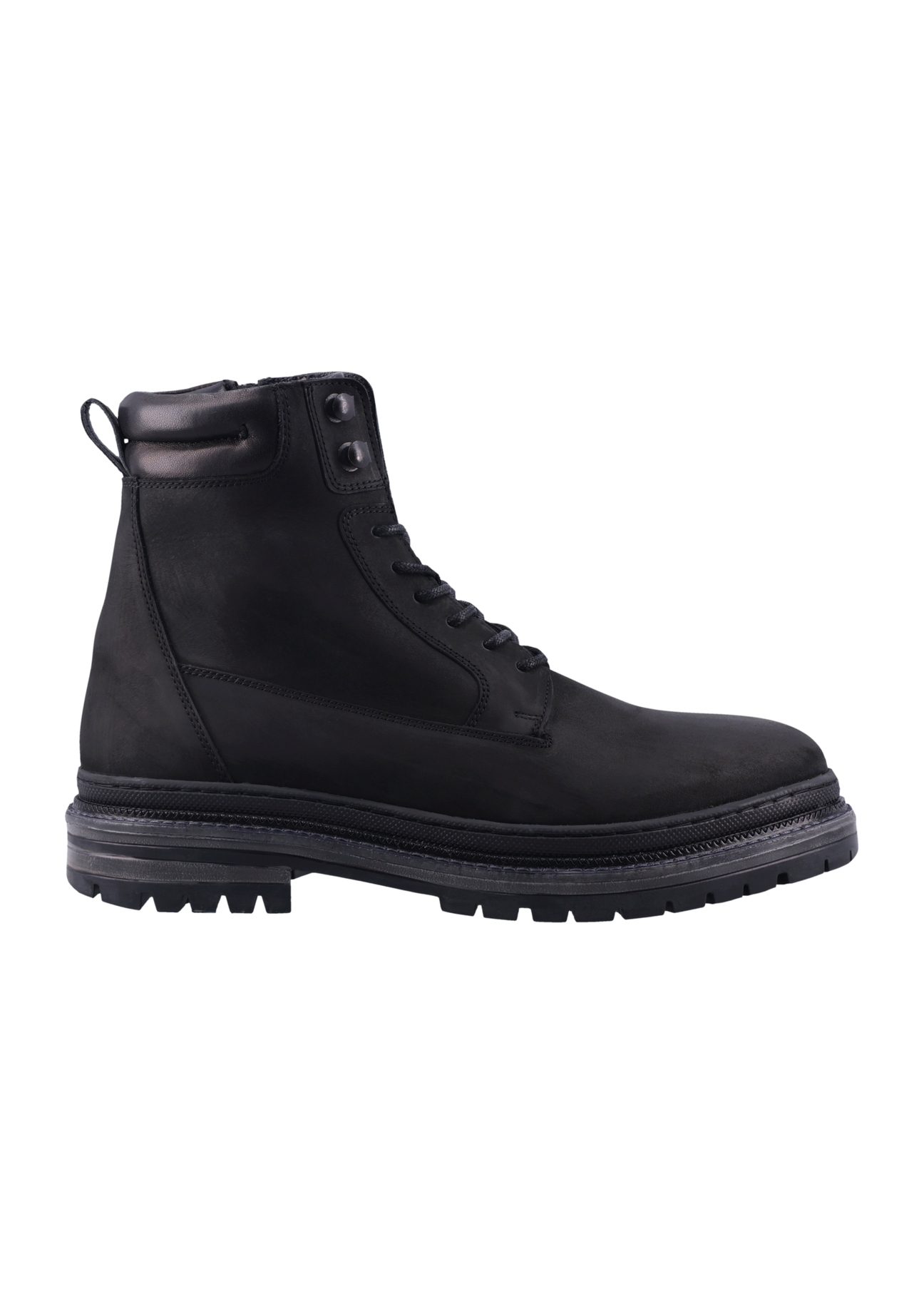Black men's leather ankle boots BUTYM-0423B-9I(Z26), side view of the product on a white background.