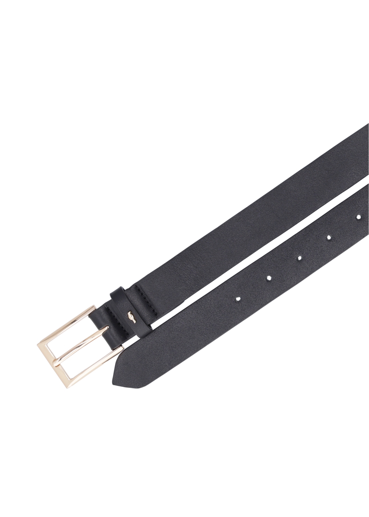 Black leather women's belt PASDS-0346-99(Z26), product view from above on white background.