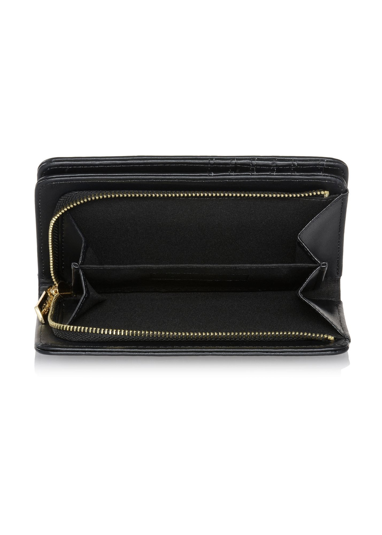 Black women's wallet with monogram POREC-0348A-99(Z25), product view inside on white background.