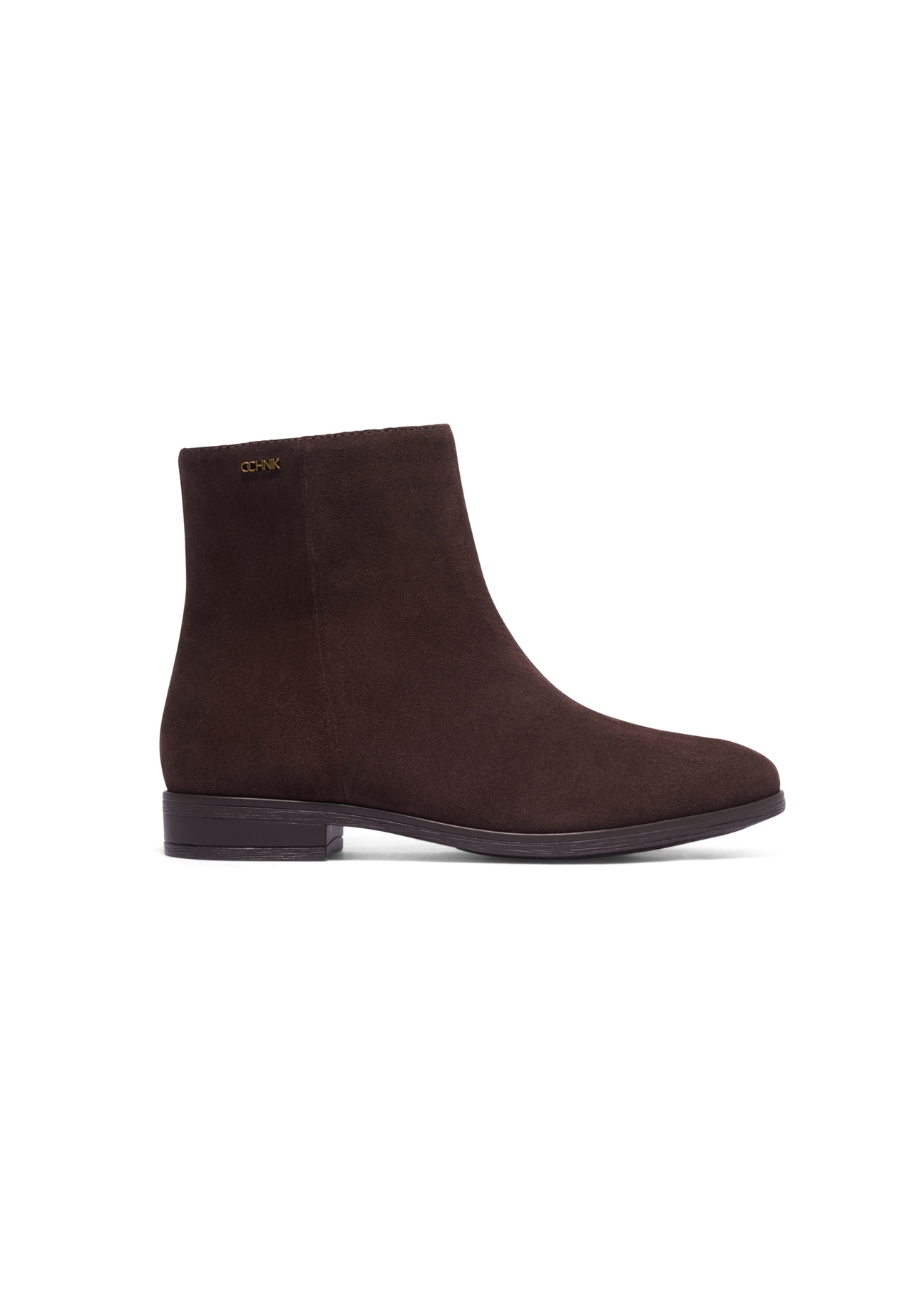Dark brown suede women's ankle boots BUTYD-1193-1I(Z26), side view of the product on a white background.