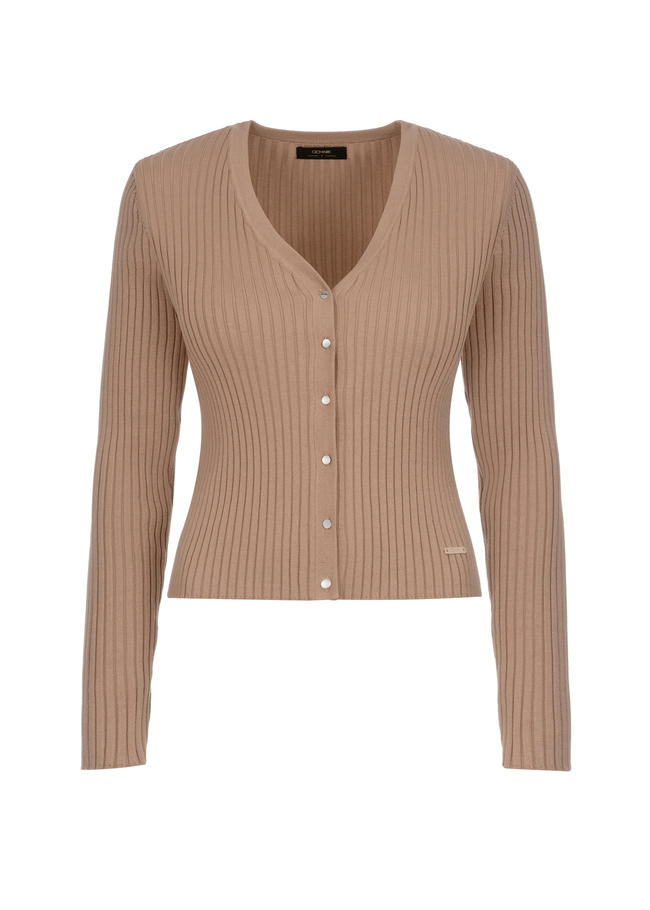 Beige women's V neck blouse LSLDT-0029-81(Z22)-04