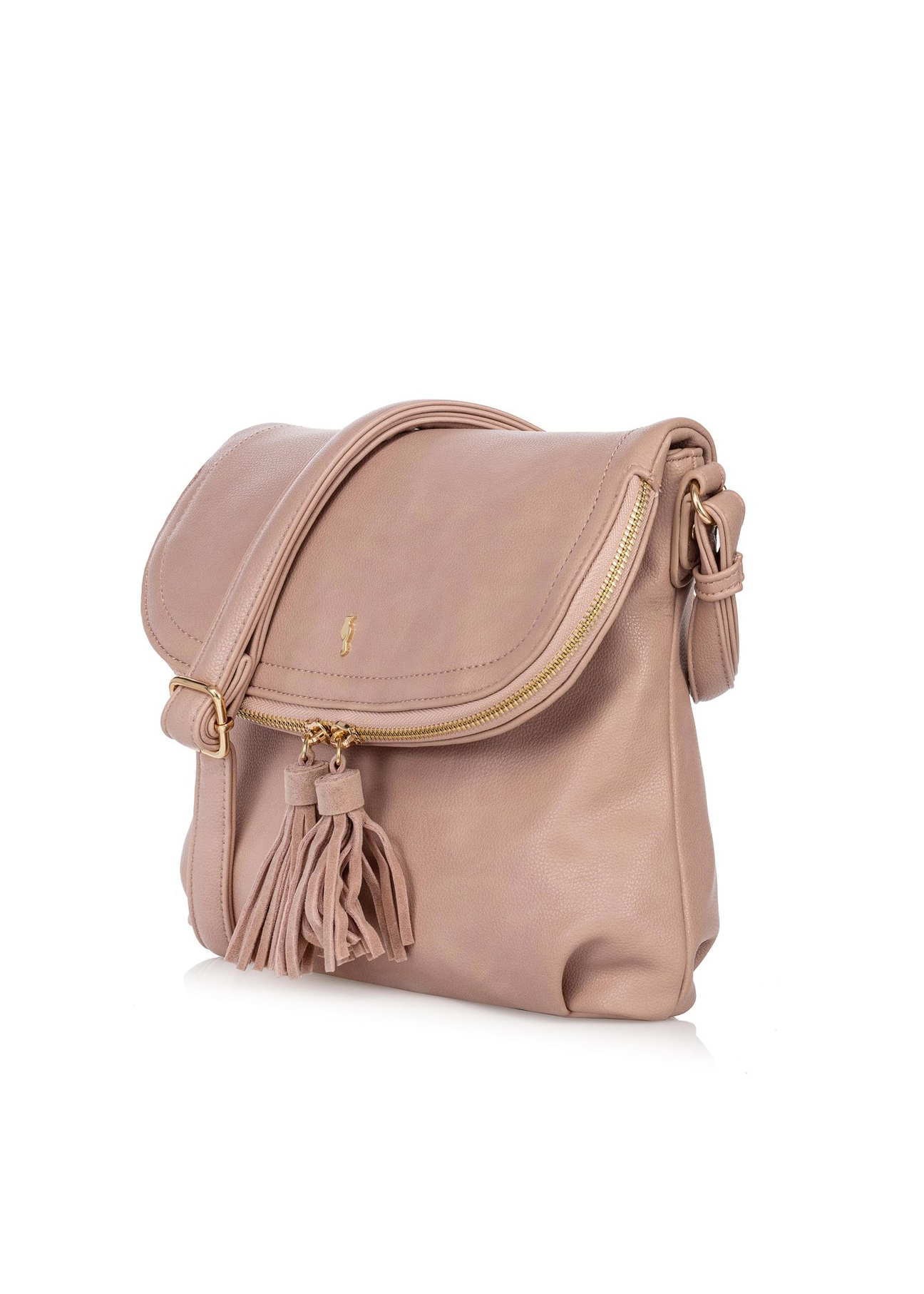 Pink women's handbag with tassels TOREC-0761-32(W23)-02