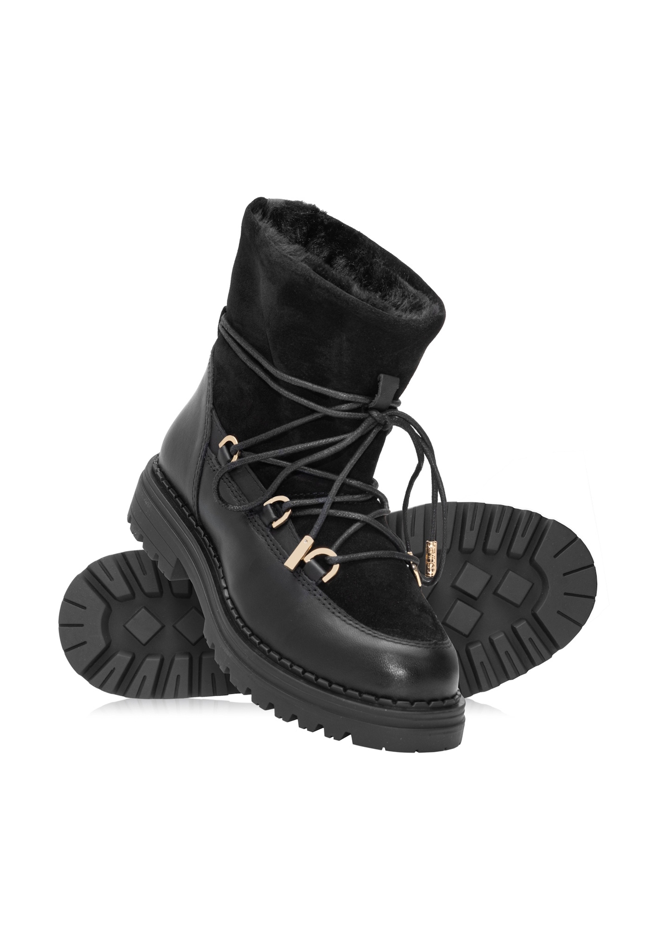 Women's black suede snow boots BUTYD-1201-99(Z25), diagonal product view on a white background.