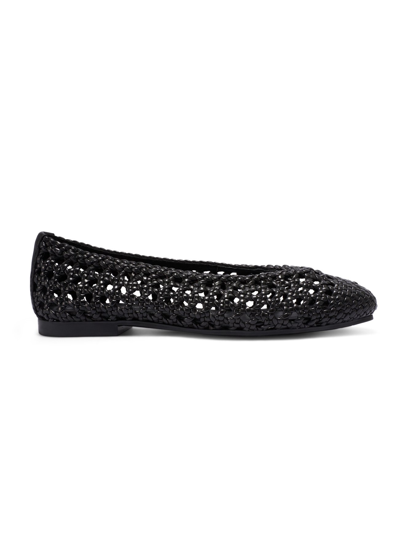 Women's black braided ballet flats BUTYD-1251-99(W26), side view of the product on a white background.