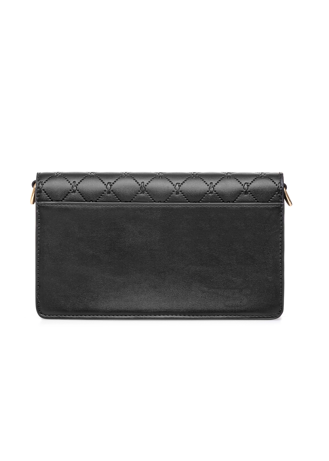 Black women's handbag with monogram TOREC-1046-98(Z25), product visible from the back, photo on a white background.