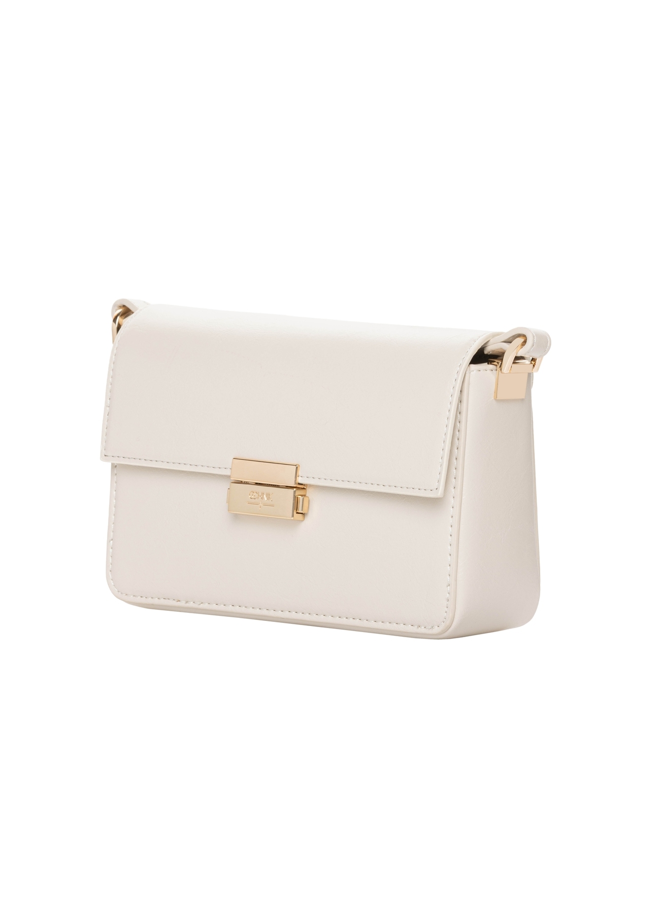 Elegant cream women's handbag TOREC-1251-0B(Z26). Side view diagonally on a white background.