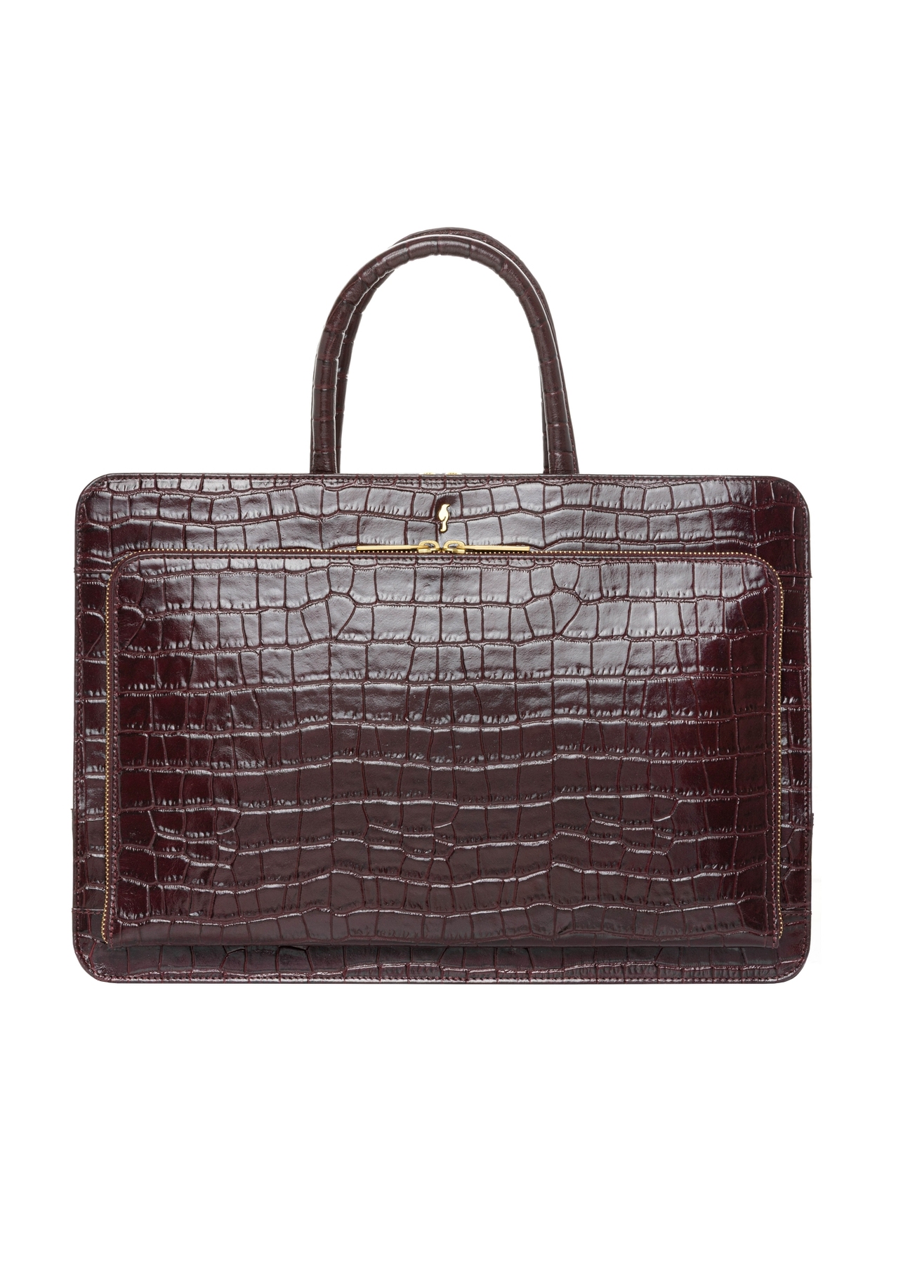 Burgundy croco leather laptop bag TORES-1321-4D(Z26). Front view on white background.