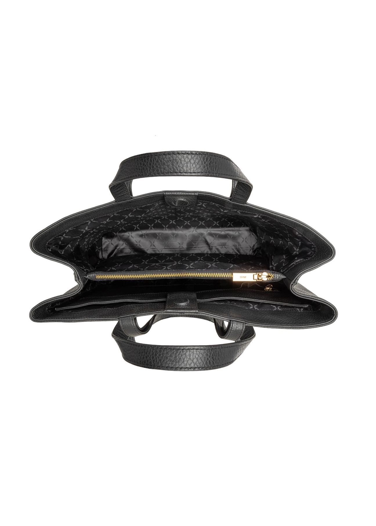 Black leather shopper bag TORES-1281-99(W26) - product view from above, on white background.