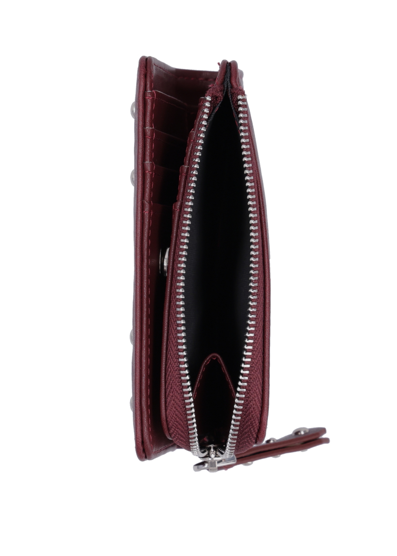 Burgundy small women's wallet POREC-0445-4D(Z26) - product view from above, on white background.
