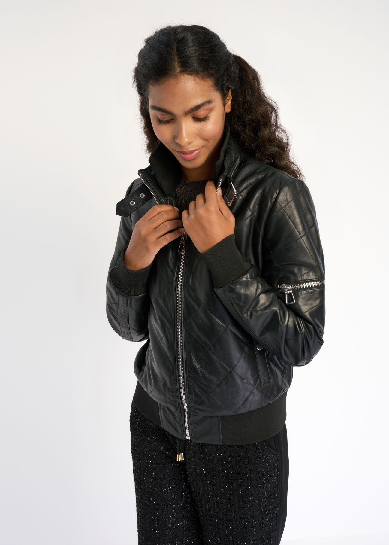 Women's quilted leather jacket KURDS-0378-1241(Z22)-02