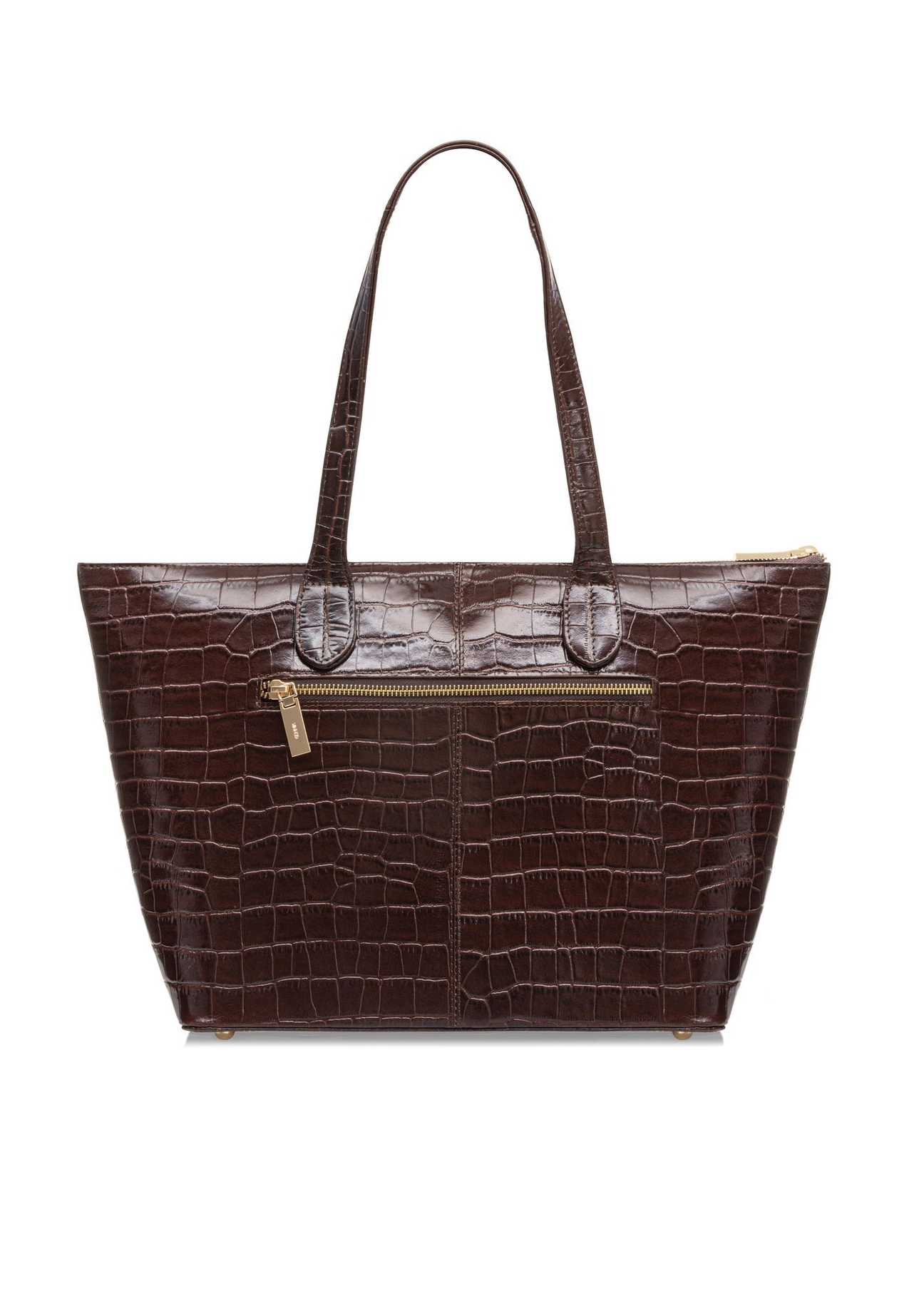 Women's brown leather shopper handbag TORES-0939E-89(Z25) - product view from the back on a white background.