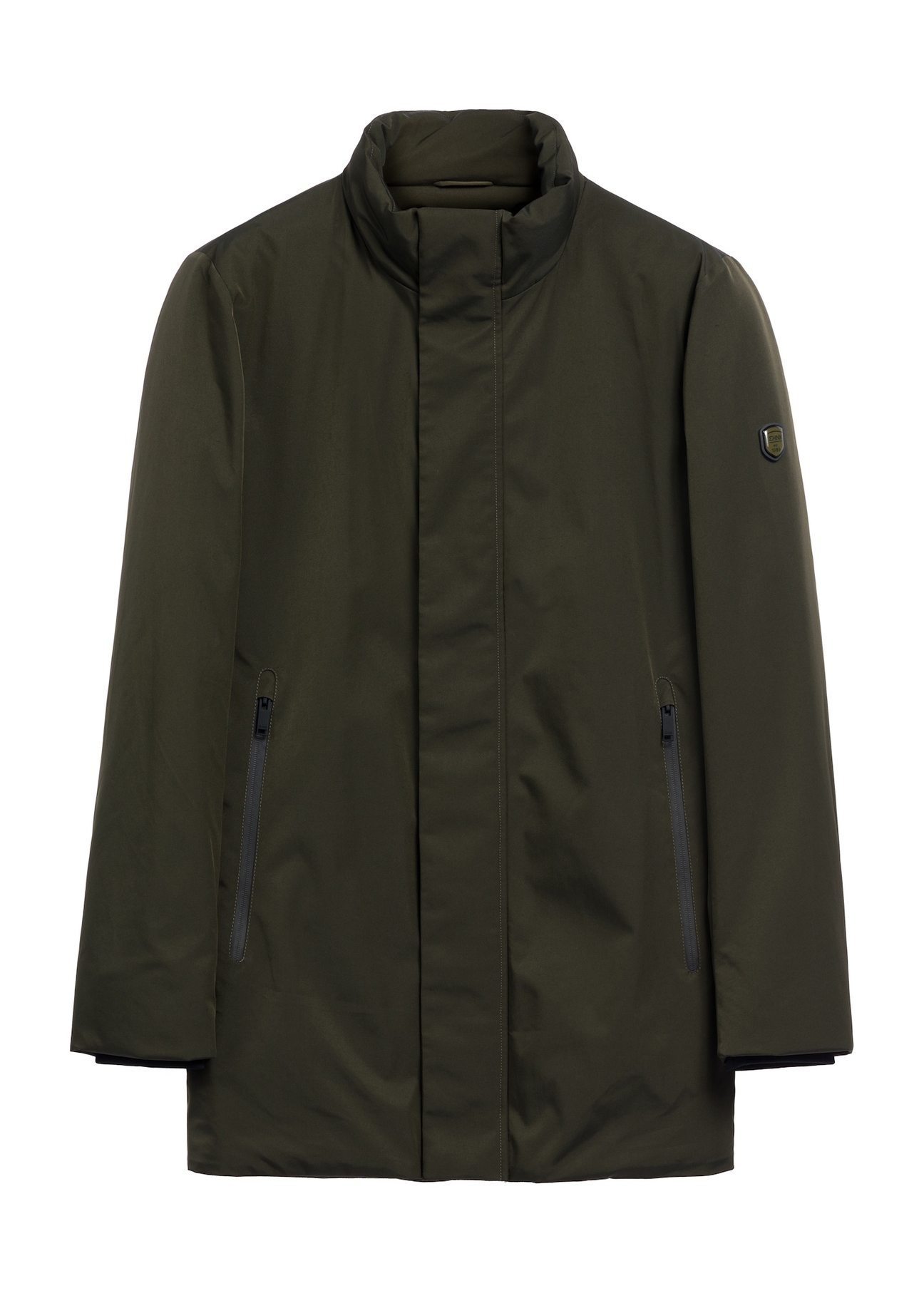 Green men's long winter jacket KURMT-0432-8B(Z26), front product view on white background.