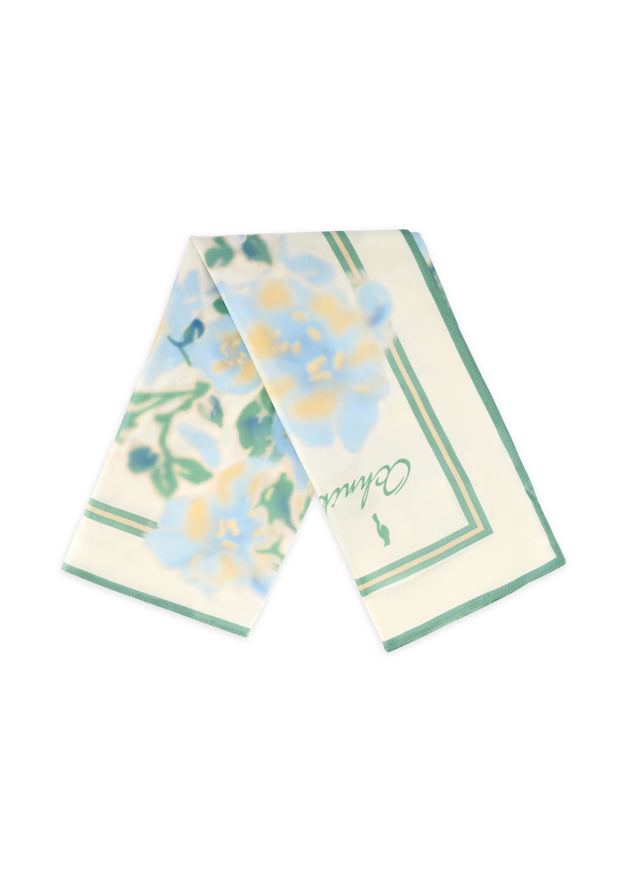 Cream silk women's scarf SZADT-0188-7B(W26), front view of the folded product on a white background.