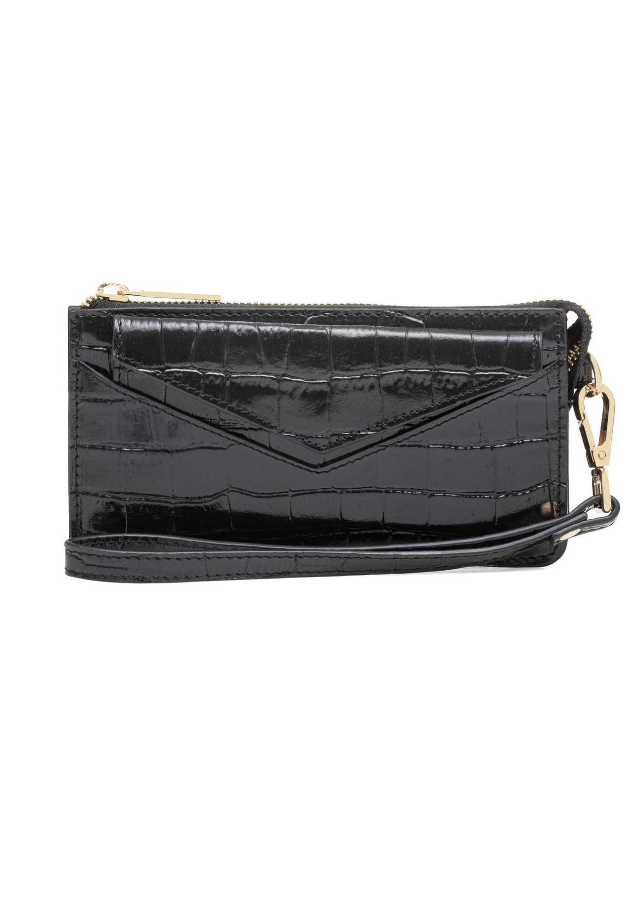 Black large croco leather handbag TORES-1132-9G(Z26) - front product view, on white background.