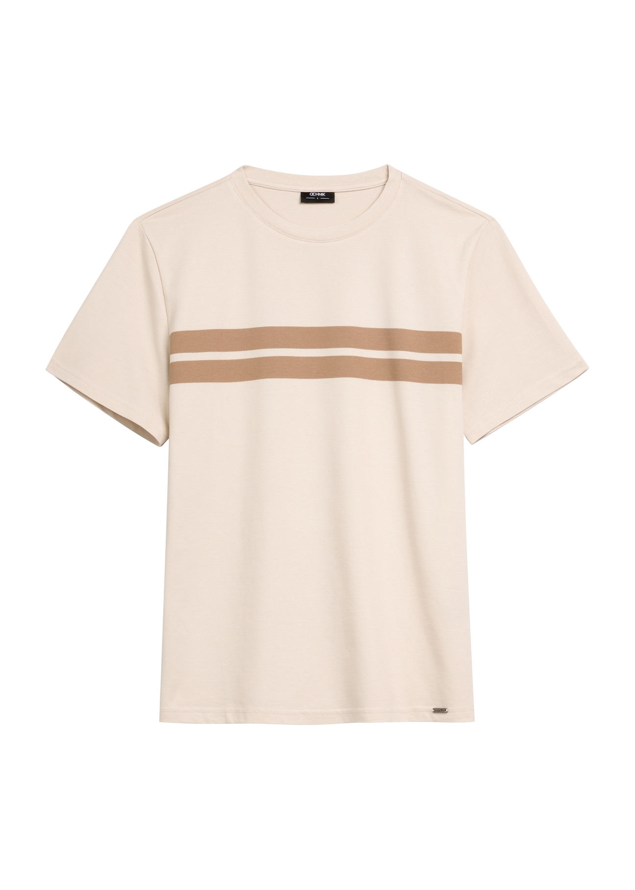 Beige men's cotton t-shirt TSHMT-0129-80(Z25), product view from the front on a white background.