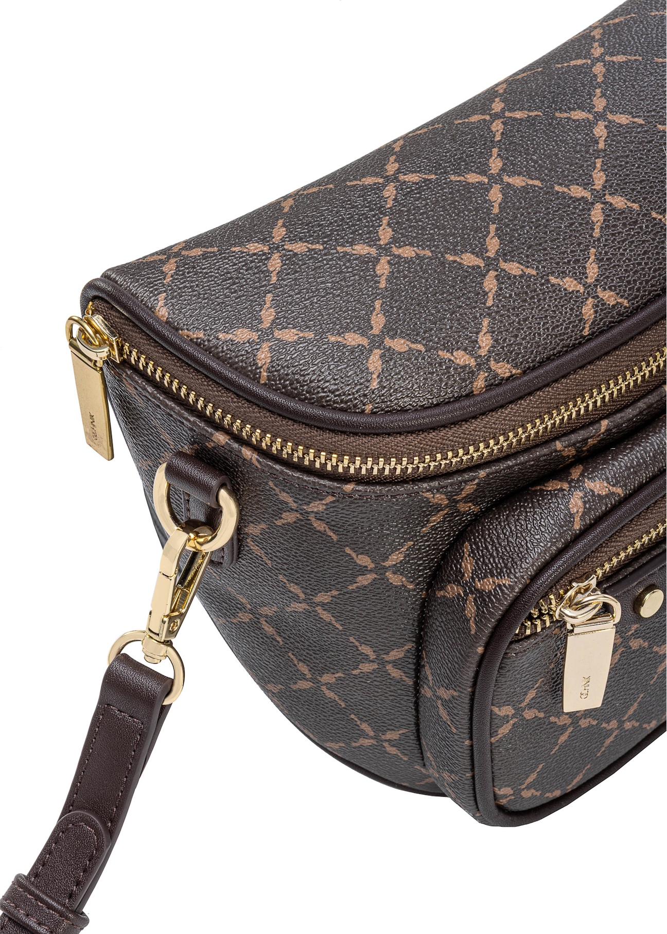 Brown waist bag with monogram TOREC-1077-89(Z25), close-up of the product detail on a white background.
