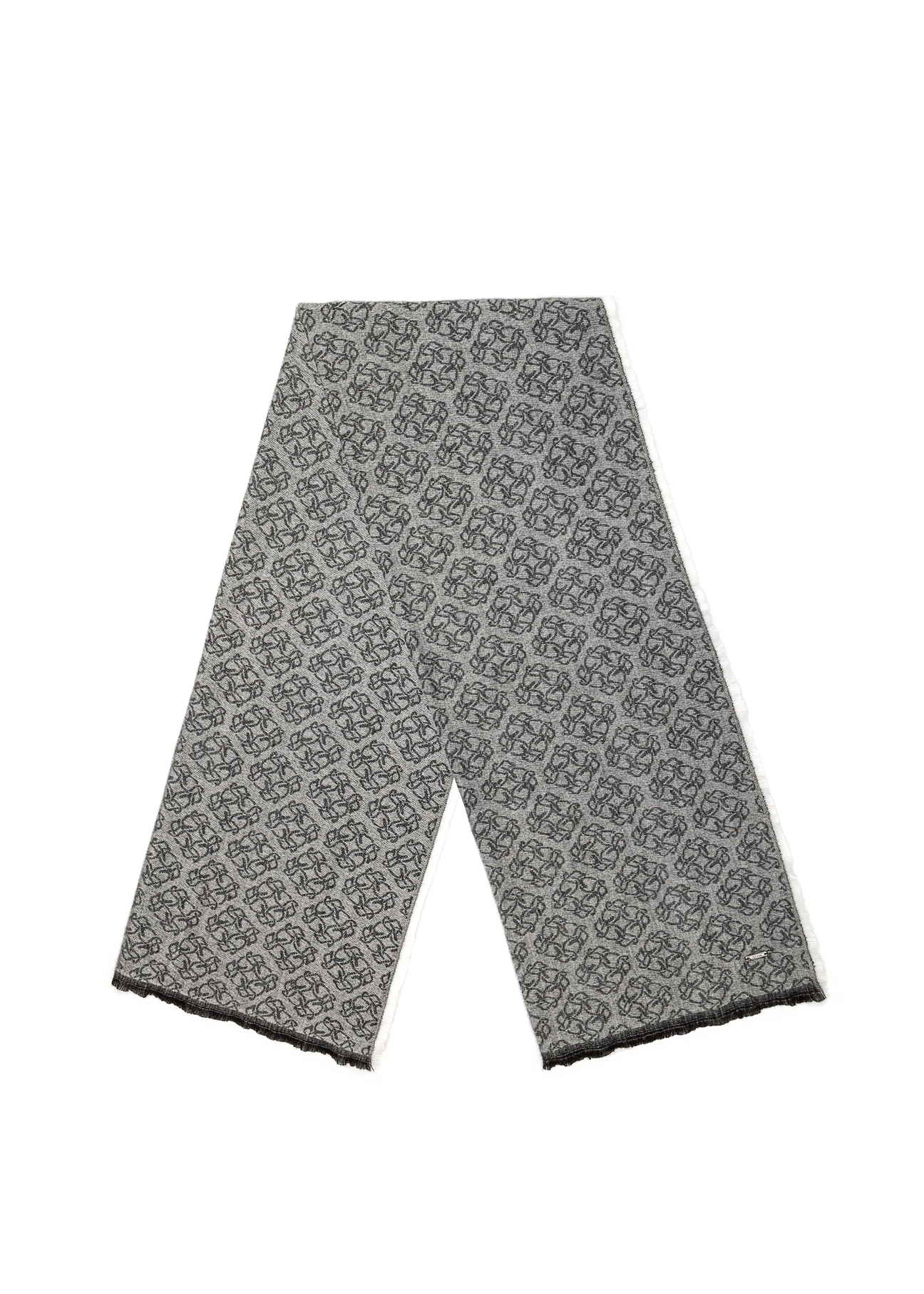 Large gray women's scarf with monogram SZADT-0130A-91(Z25), product view from the front on white.-02
