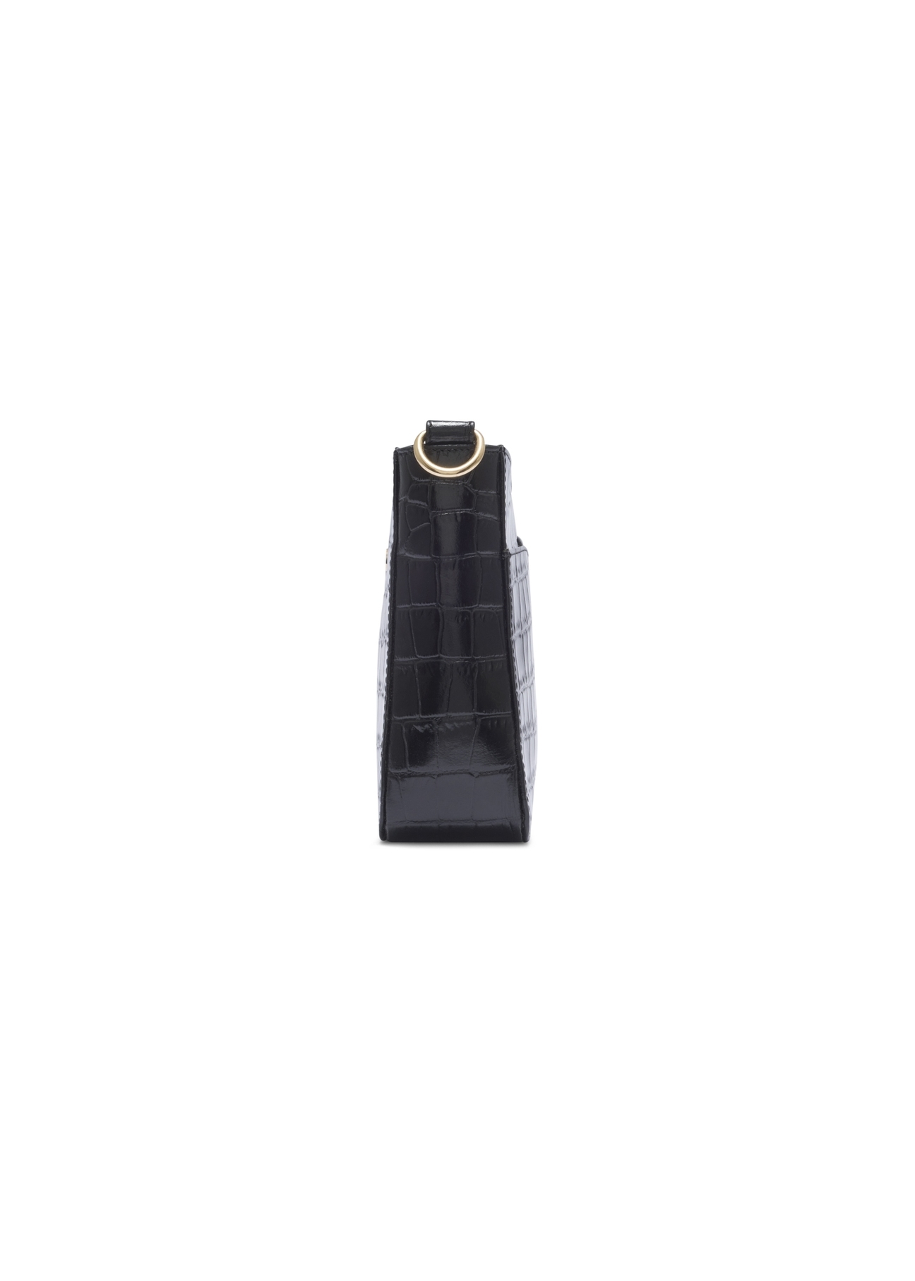Black croco leather handbag TORES-1326-9G(Z26), side view of the product on a light background.