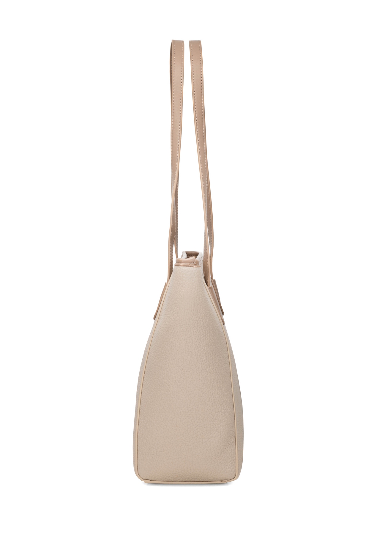 Beige women's shopper bag TOREC-1162-1D(W26), side view of the product on a white background.
