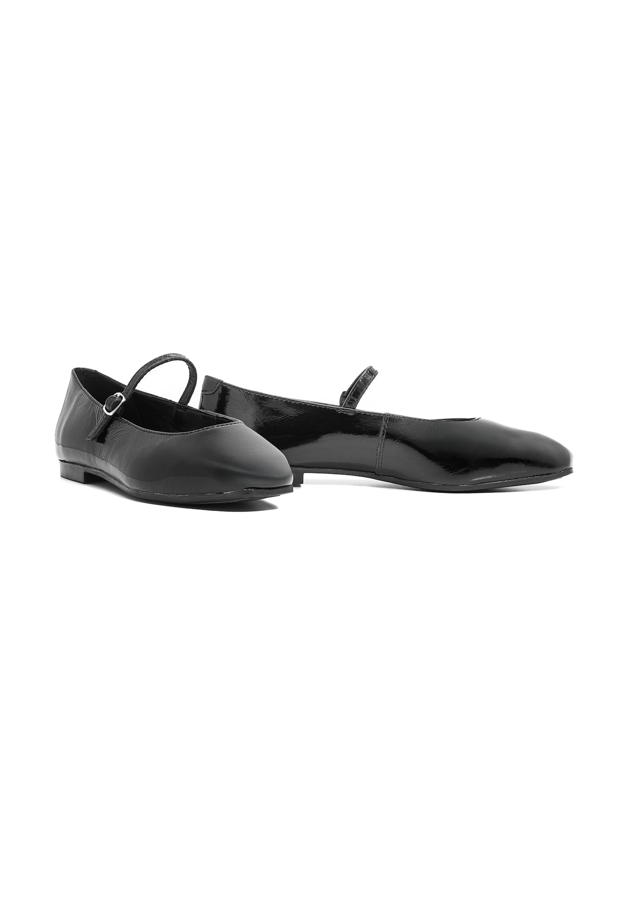Women's black leather croco ballet flats BUTYD-1205-97(Z25), diagonal product view on white background.