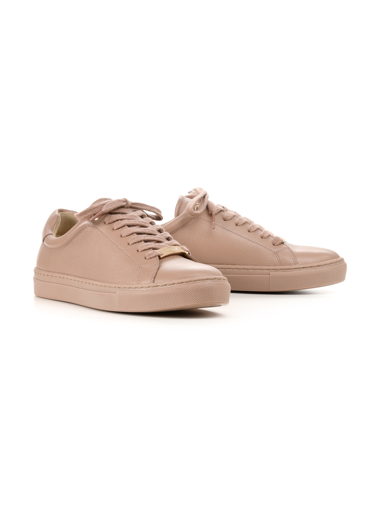 Women's pink leather sneakers BUTYD-1068-5D(W26), diagonal product view on white background.