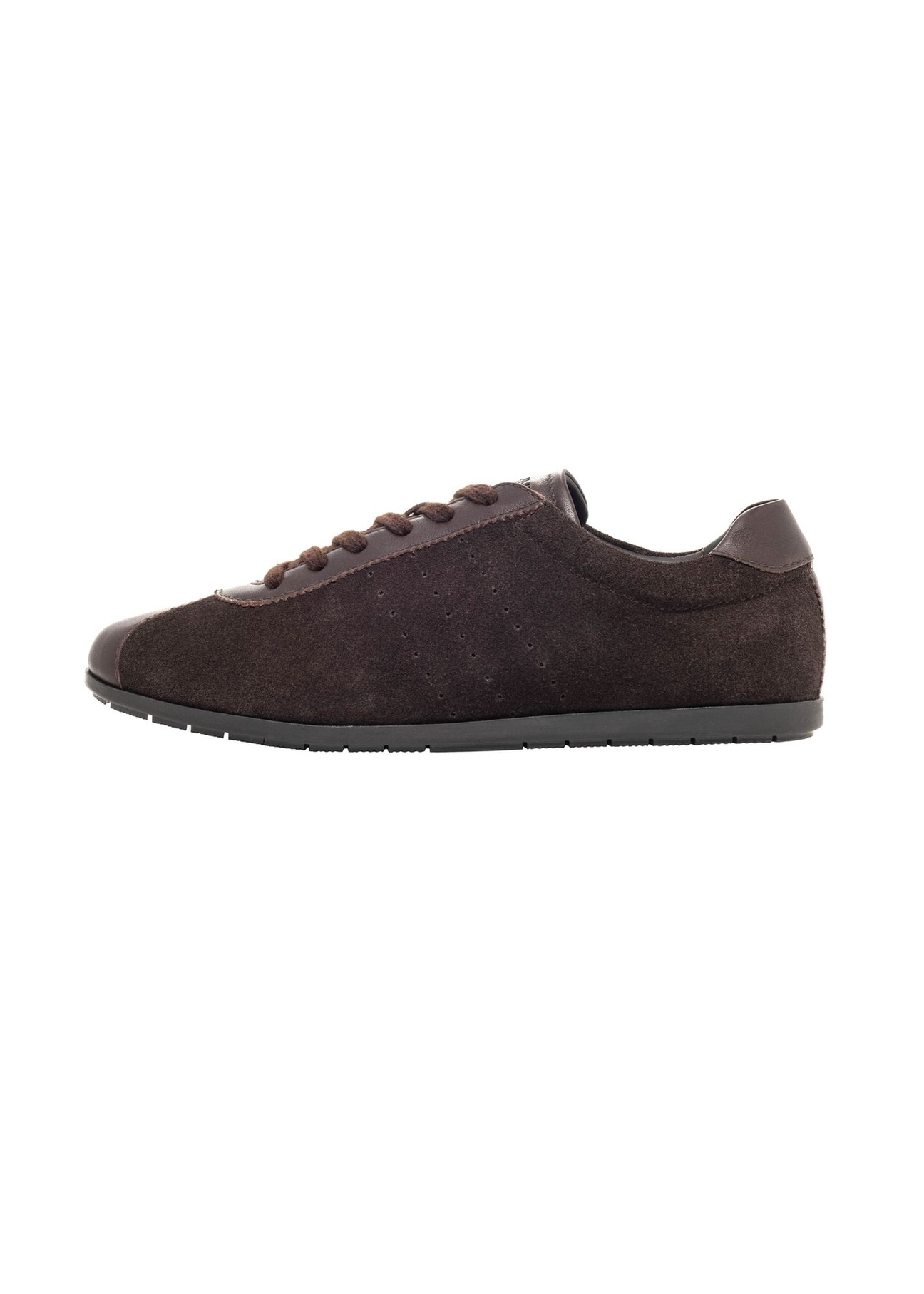 Dark brown women's leather sneakers BUTYD-1293-1I(Z26) - side view of the product, on a white background.