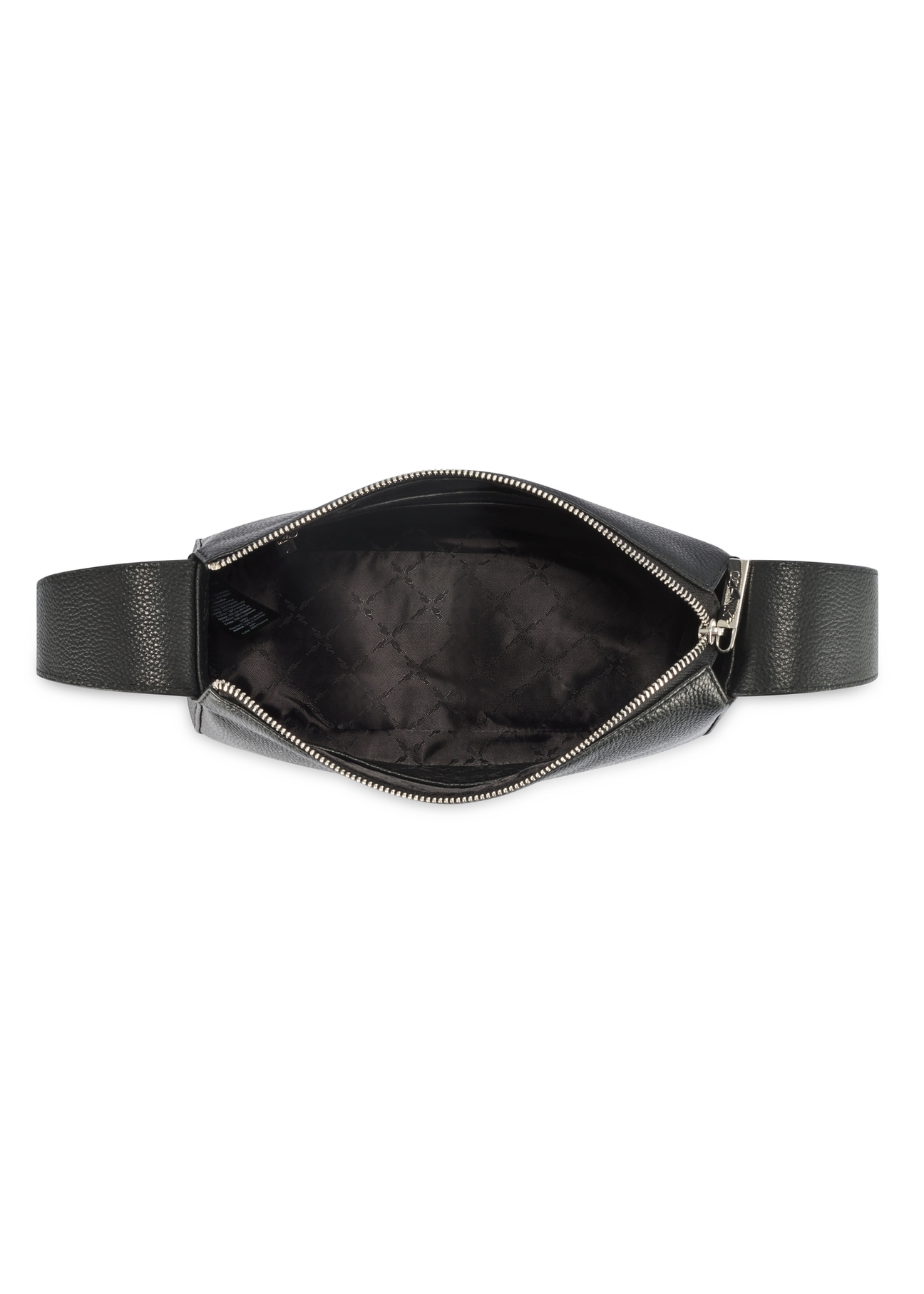 Women's black leather messenger bag TORES-1199-99(Z25), product view from the inside on a white background.