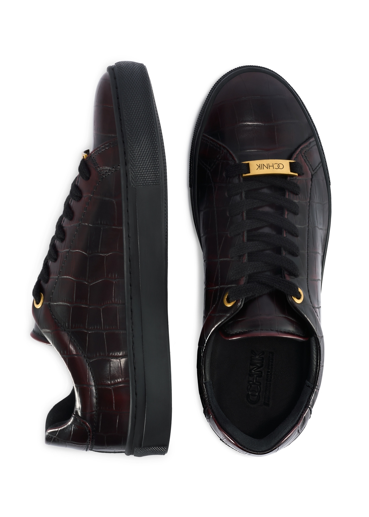 Women's leather shoes in burgundy color BUTYD-1188-09(Z25), product view from the top and side on a white background.