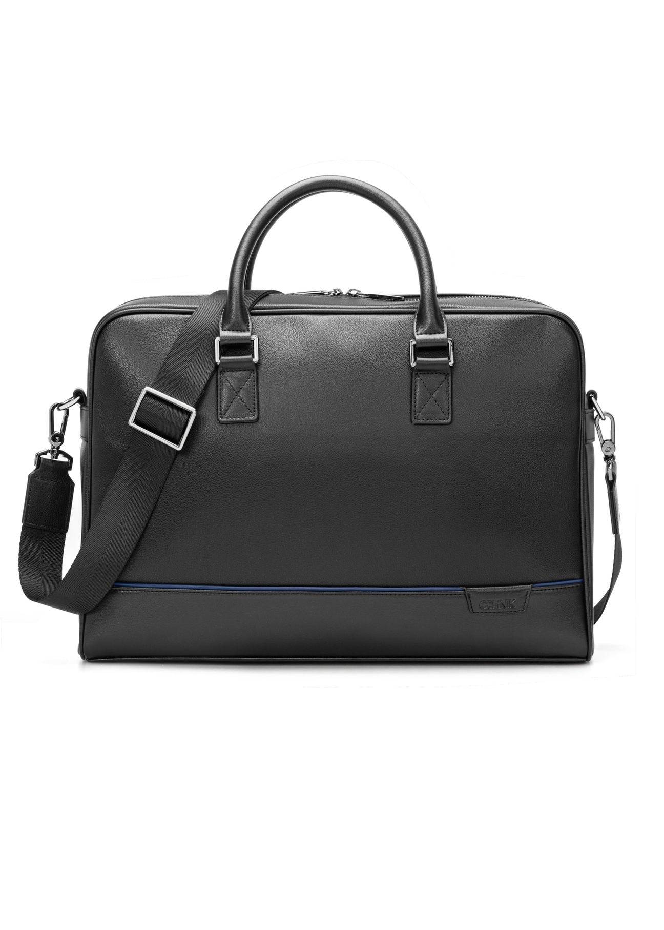 Black leather laptop bag TORMS-0494-99(W26) - front product view, on white background.