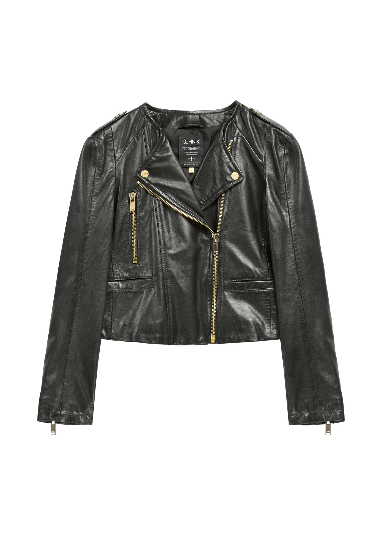 Black women's leather biker jacket KURDS-0323A-99(KS)