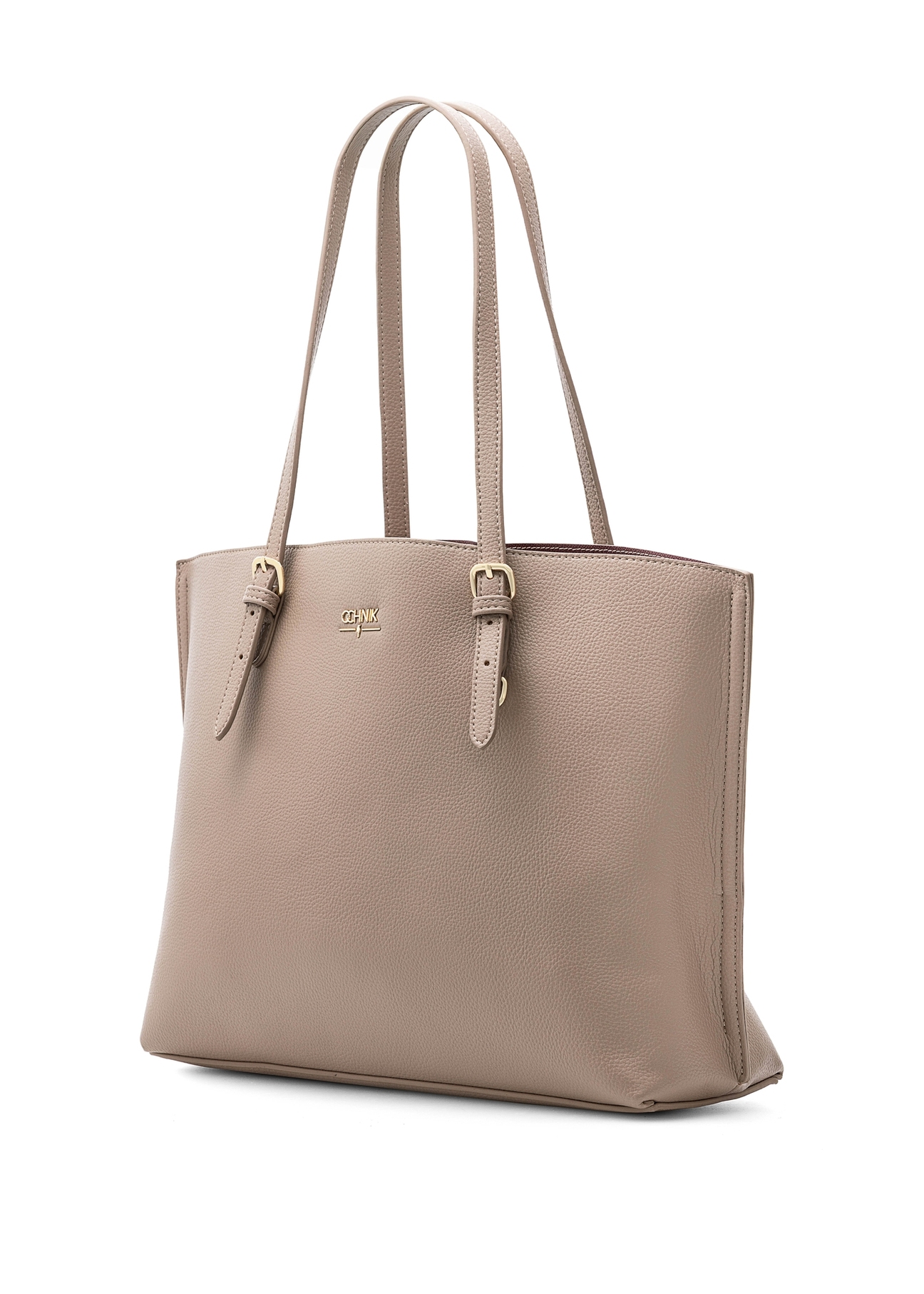 Beige large shopper bag TOREC-1088-81(Z25), diagonal product view on white background.