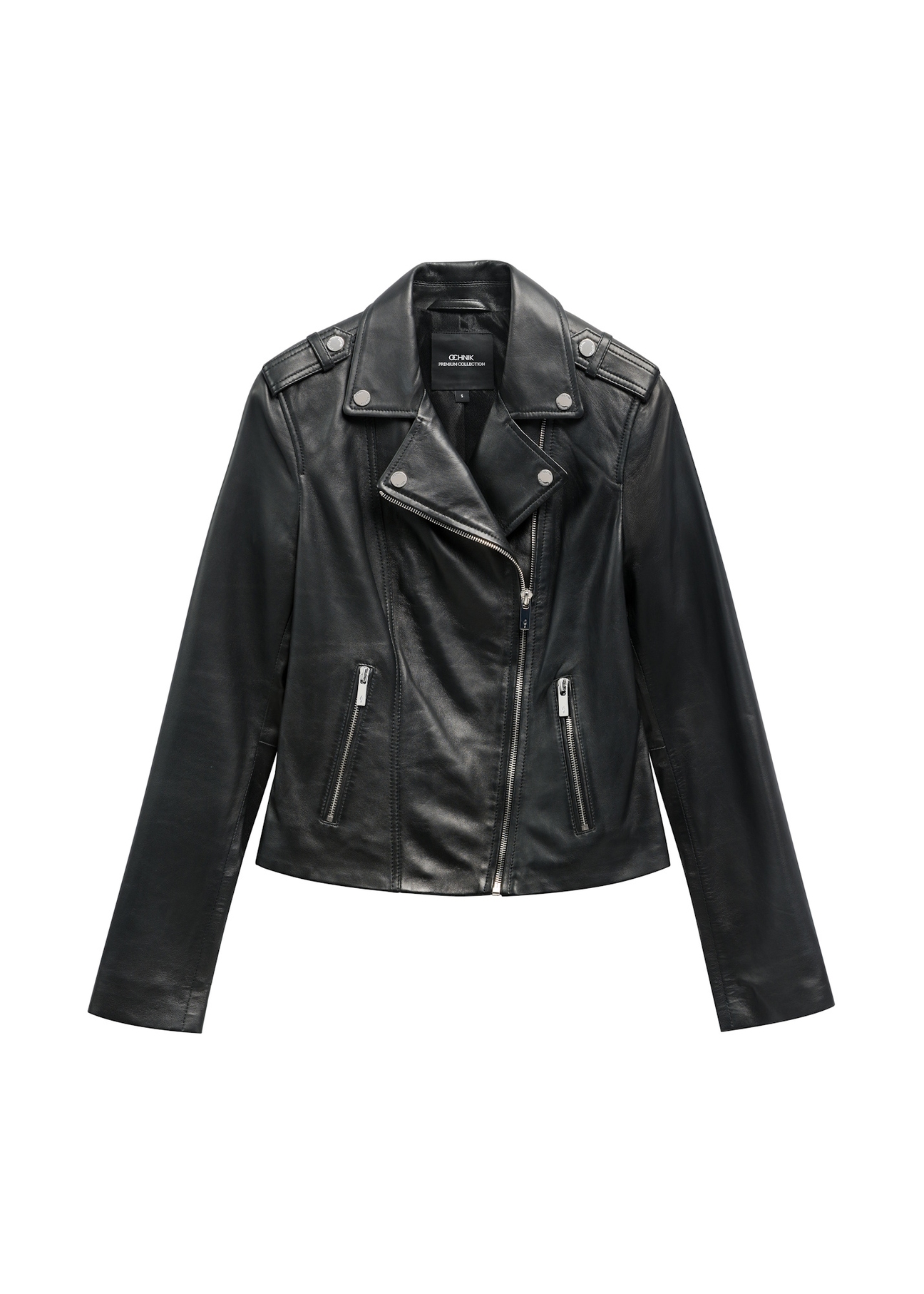 Women's leather jacket in black KURDS-0601-99(W26), front product view on white background.