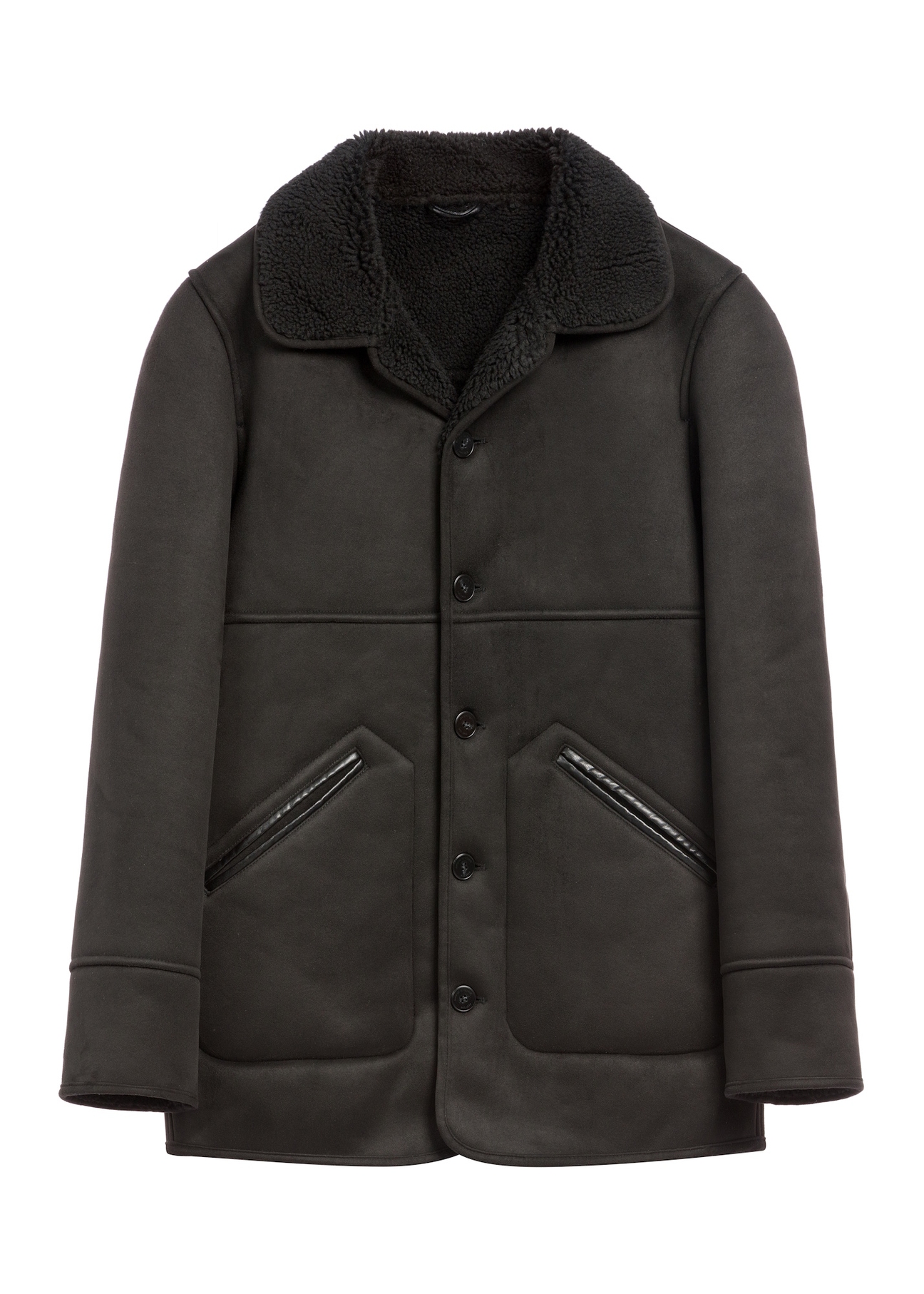 Black men's sheepskin coat KOZMP-0011-99(Z26), front product view on white background.