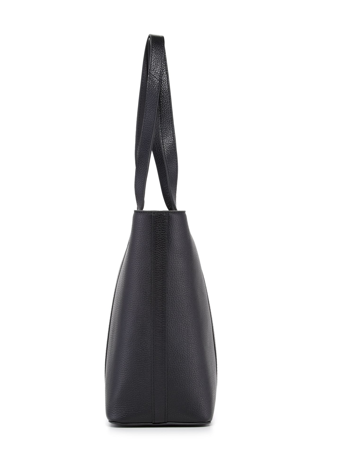 Black leather shopper bag TORES-1273-9I(W26) - side view of the product on a white background.