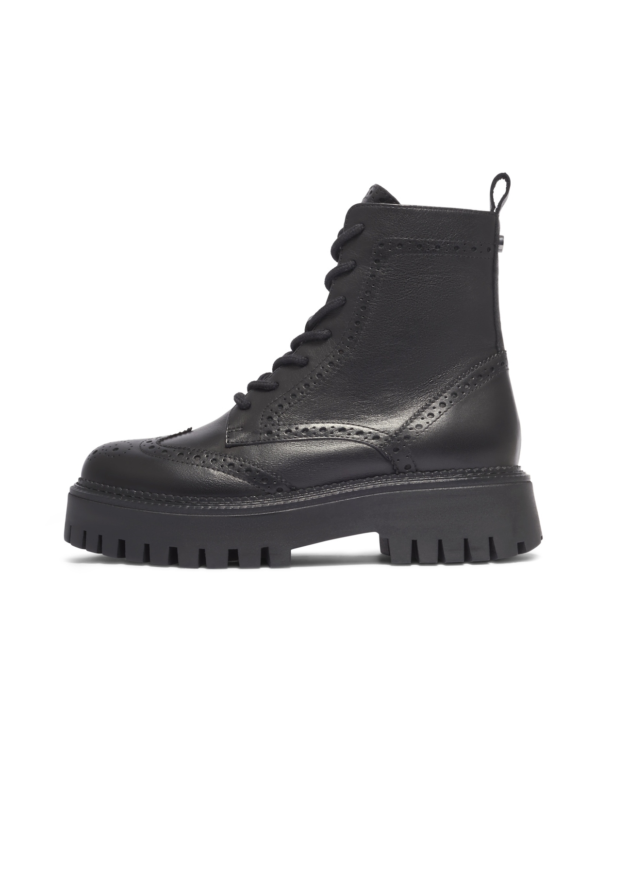 Women's leather ankle boots in black BUTYD-1289-99(Z26), side view of the product on a white background.