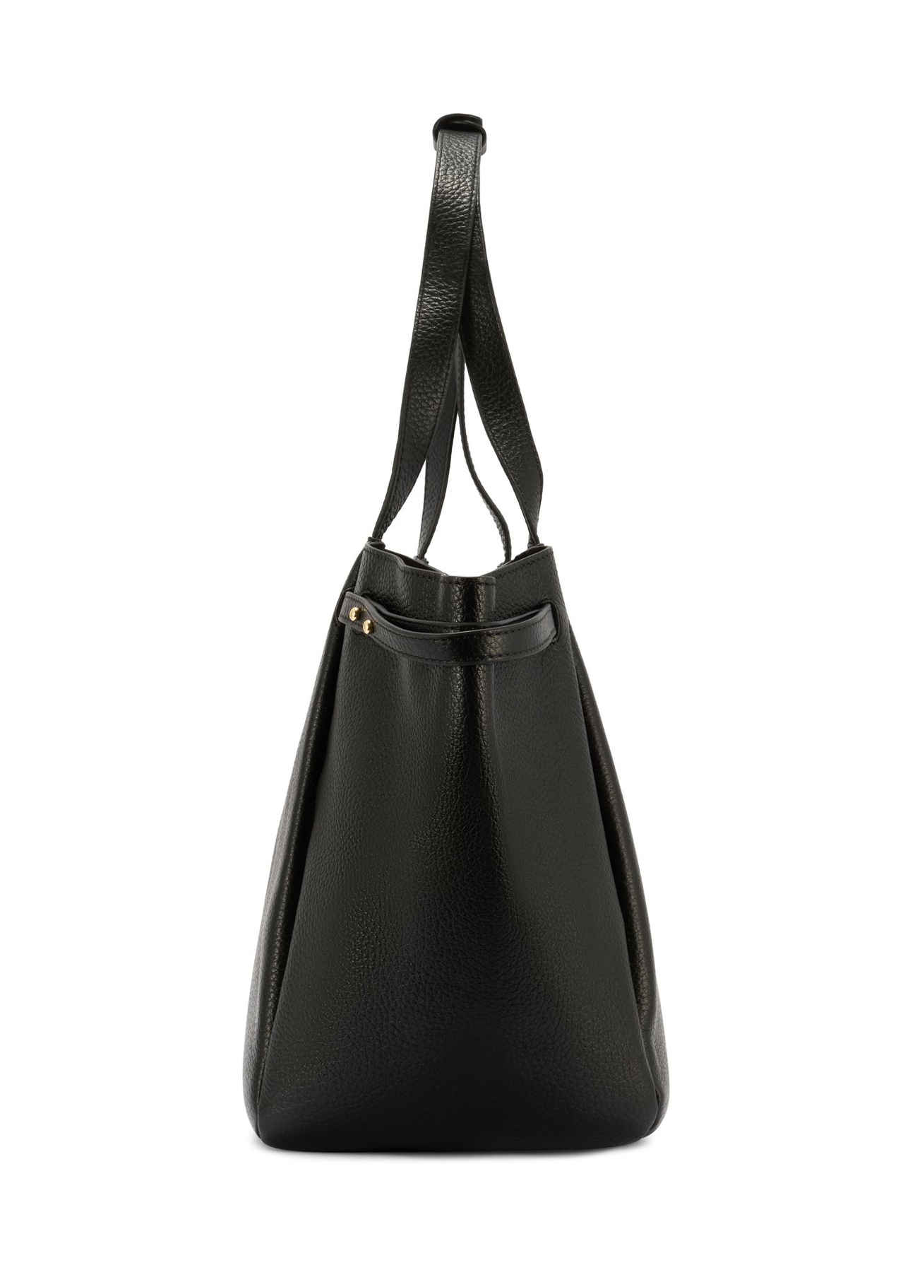 Black leather shopper bag TORES-1207-9I(W26) - side view of the product, on a white background.