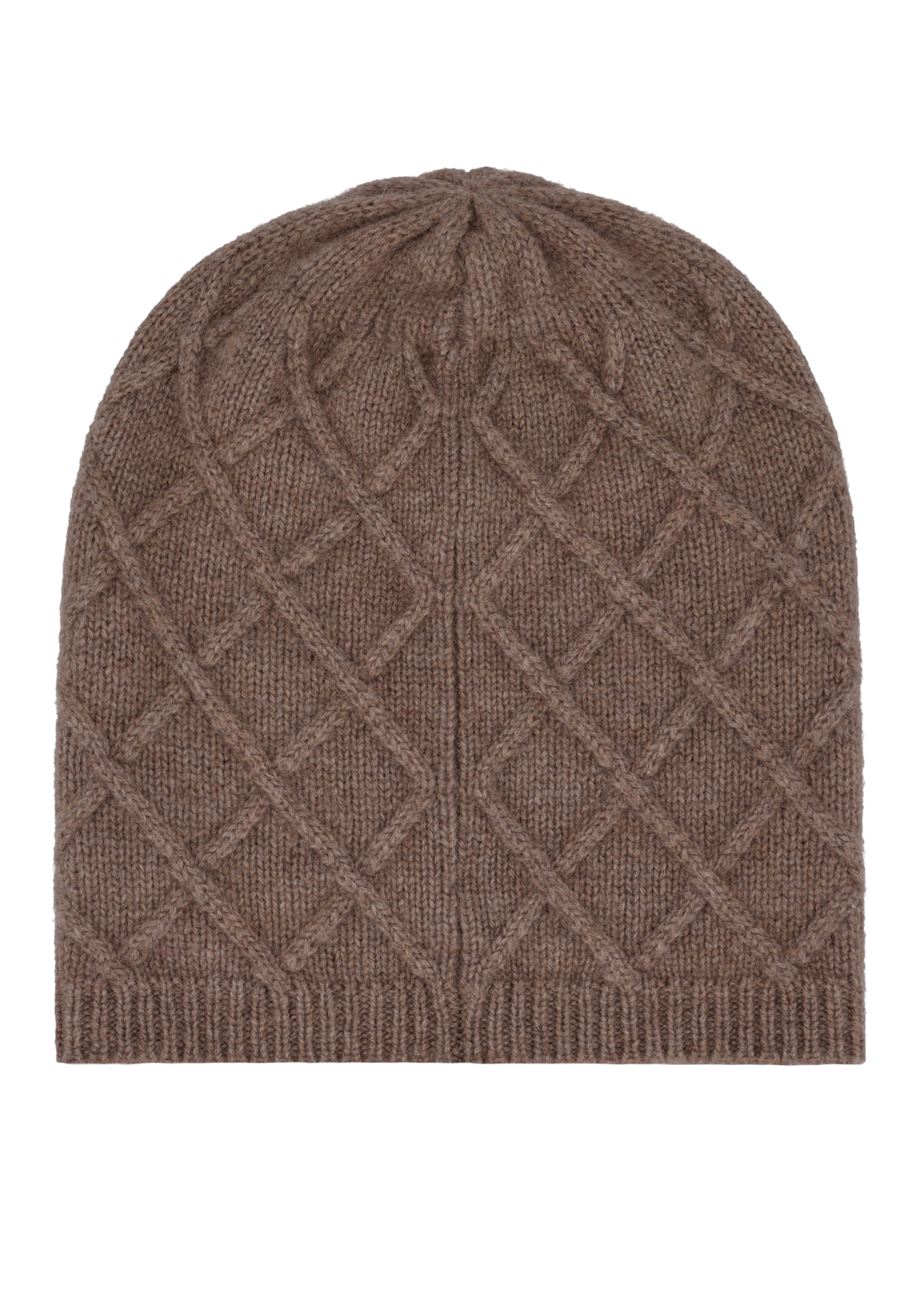 Women's cashmere hat in dark beige CZADT-0231-1K(Z26), product view from the back on a white background.
