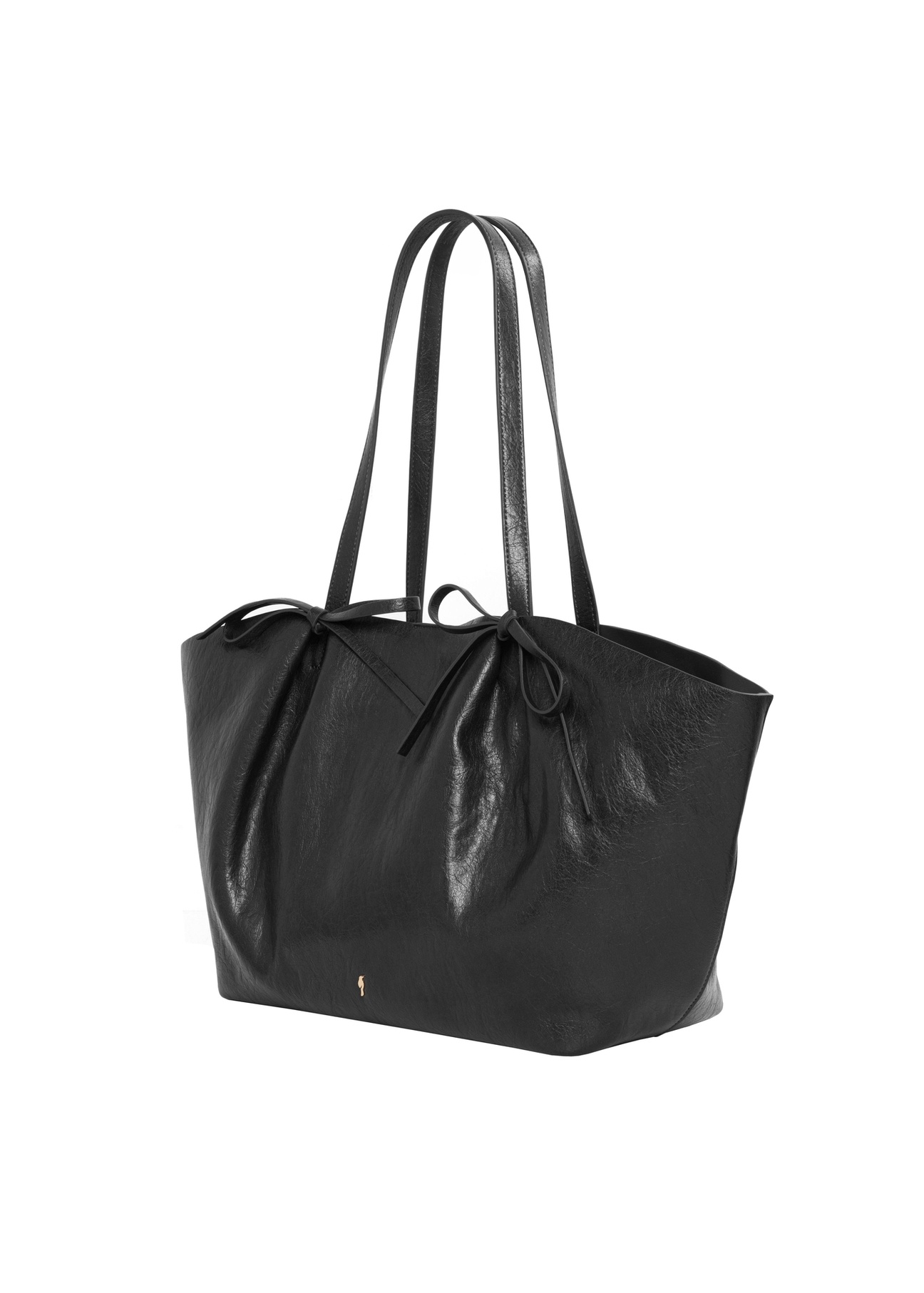 Black shopper bag with bows TOREC-1378-99(Z26), diagonal product view on white background.