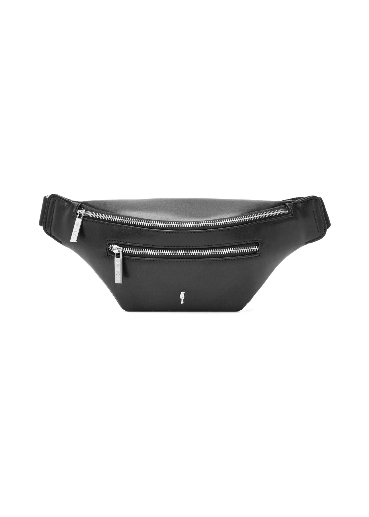 Black women's imitation leather waist bag TOREC-1190-99(W26), front product view on white background.