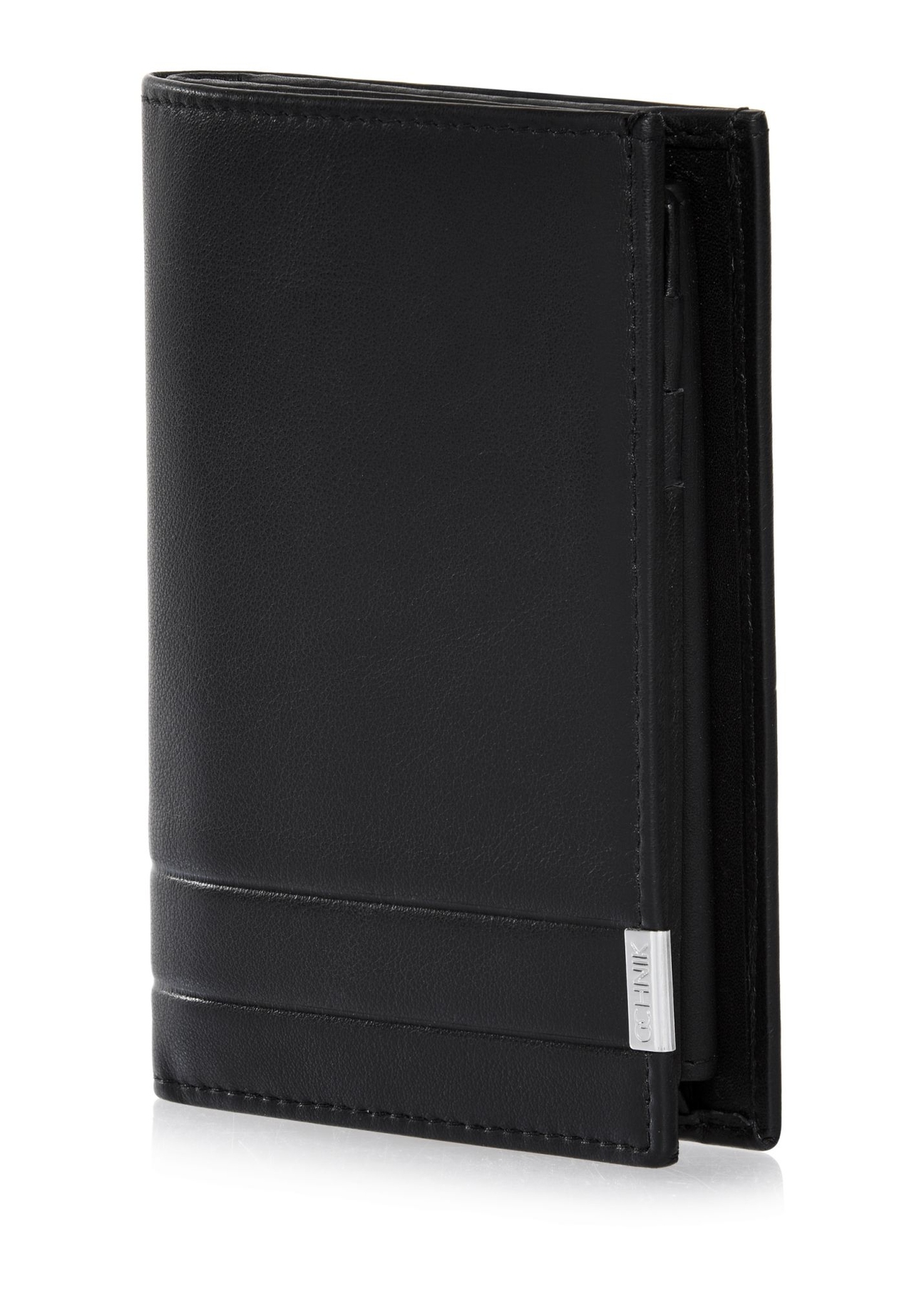 Black men's leather wallet PORMS-0145B-99(Z25), diagonal product view on white background.