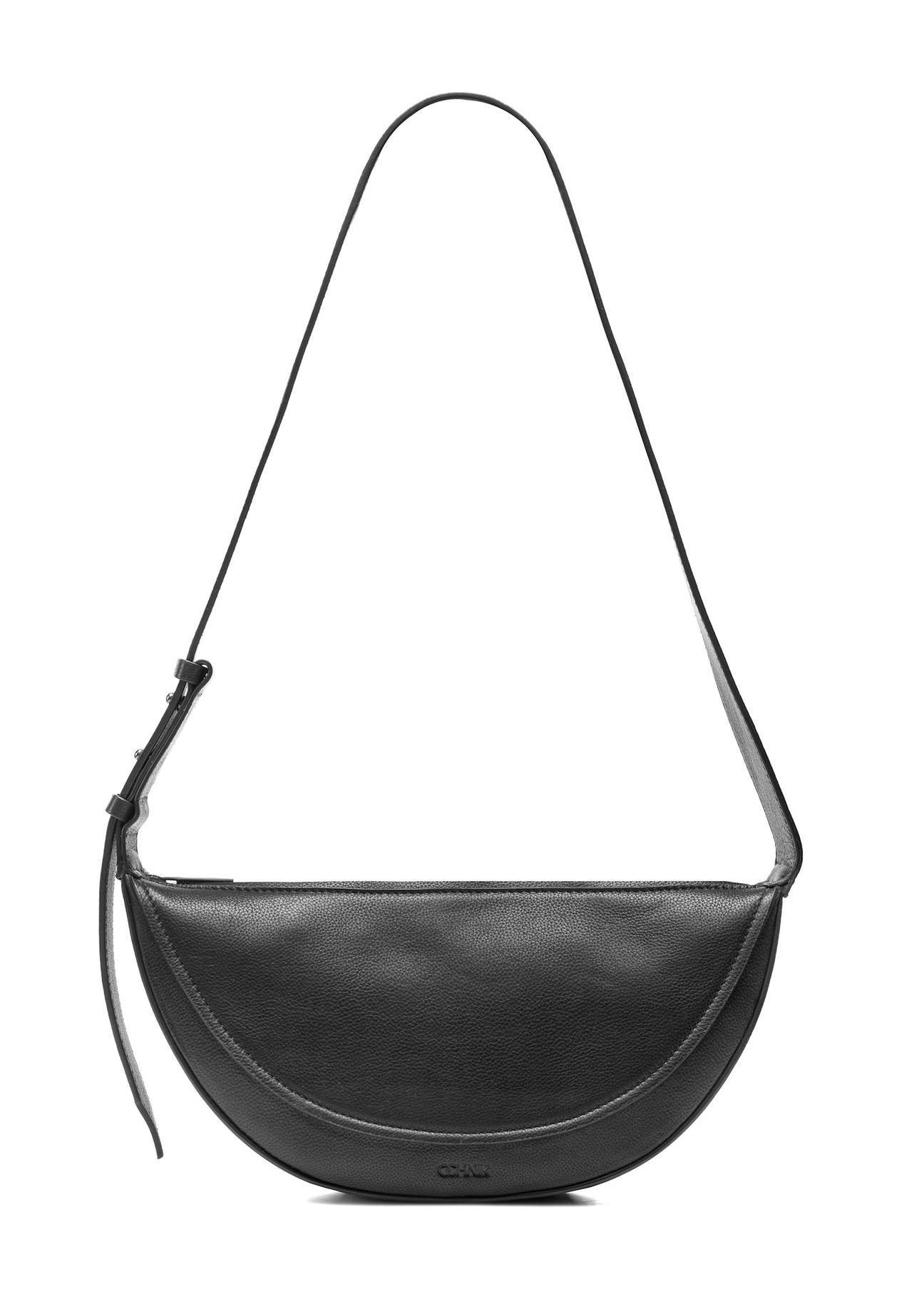 Black leather semi-circular women's handbag TORES-1178-99(Z25), front product view on white background.