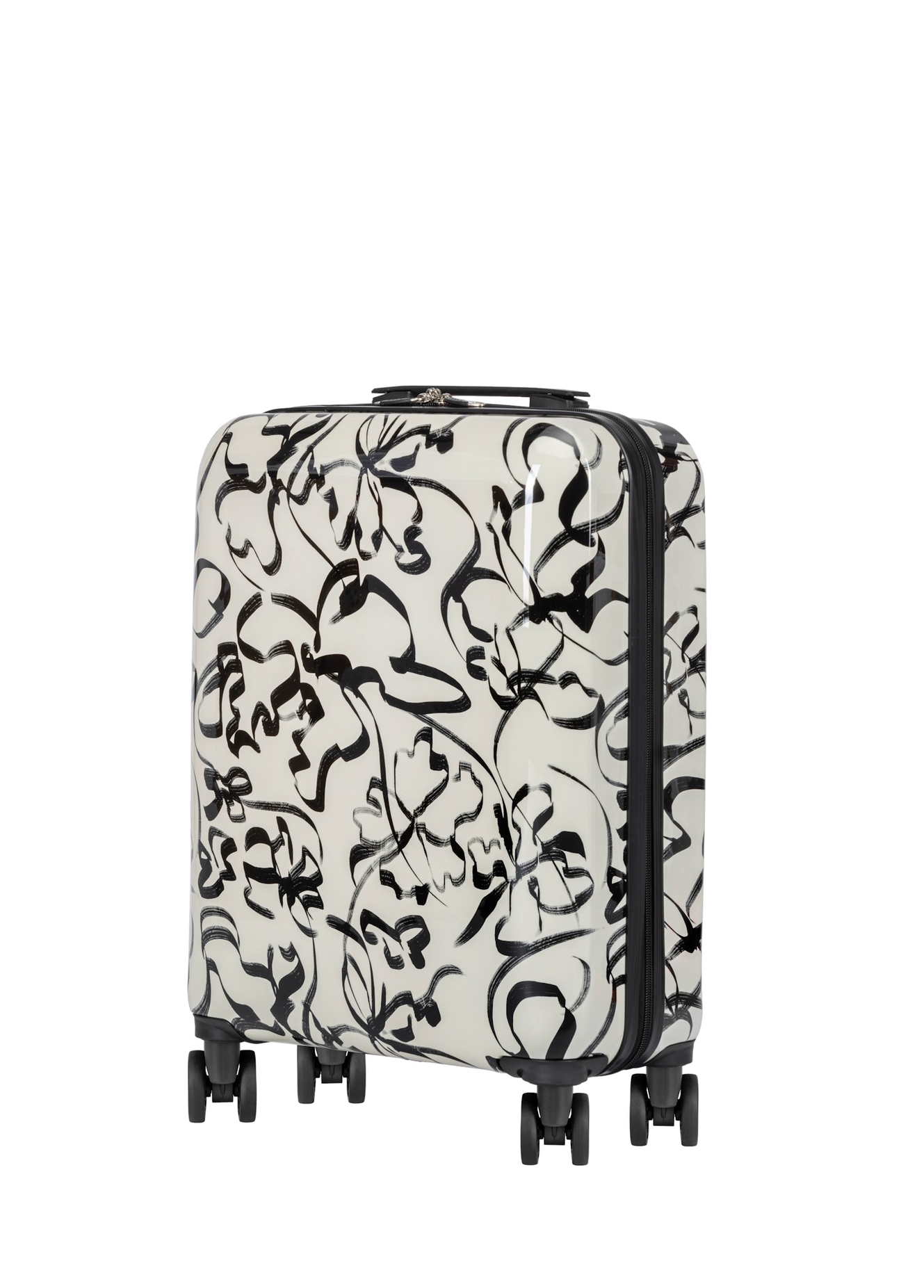 Small patterned suitcase on wheels WALAB-0074-1P-19(W26), diagonal product view on white background.