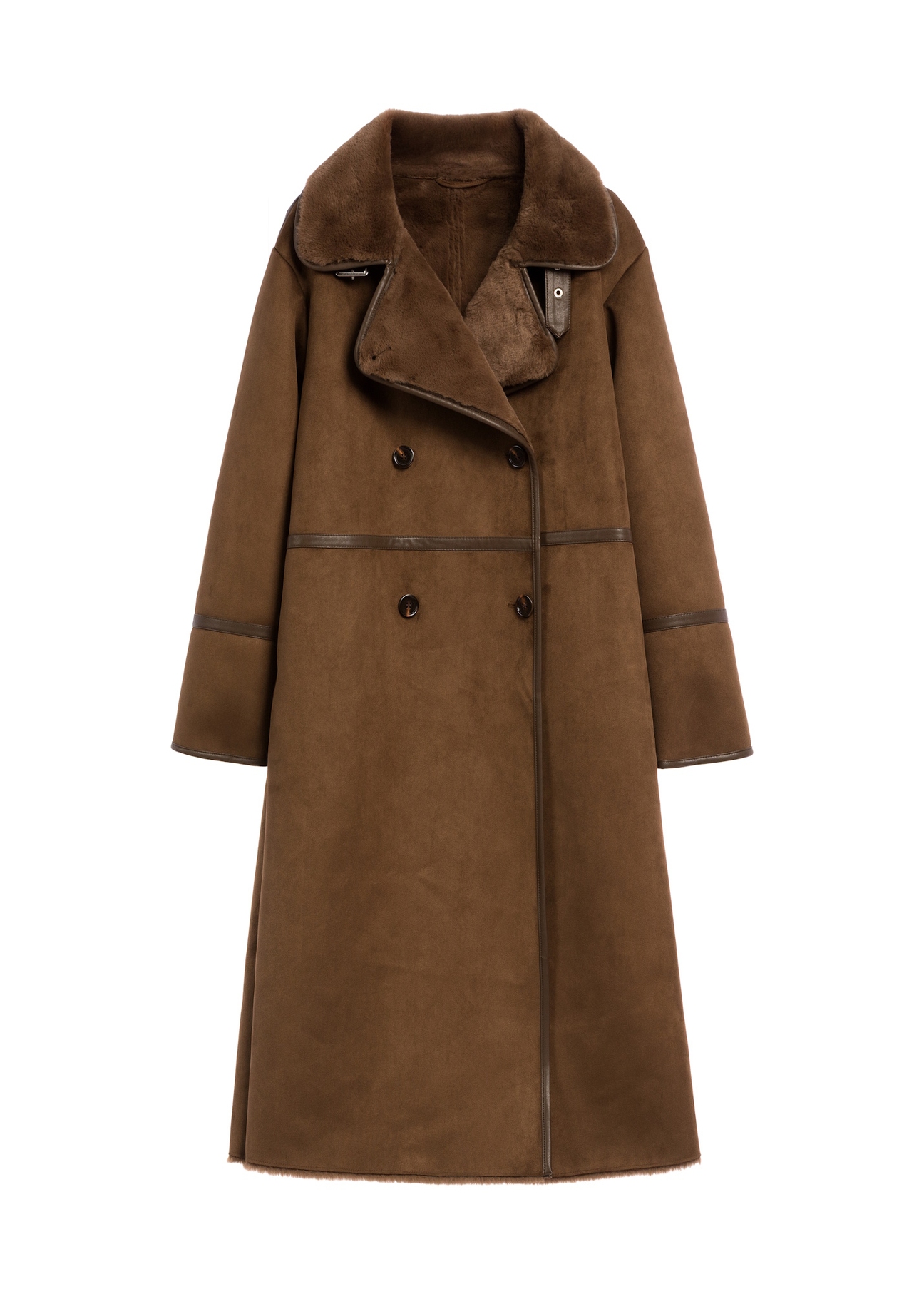 Long brown women's sheepskin coat KOZDP-0019-1H(Z26), front product view on white background.