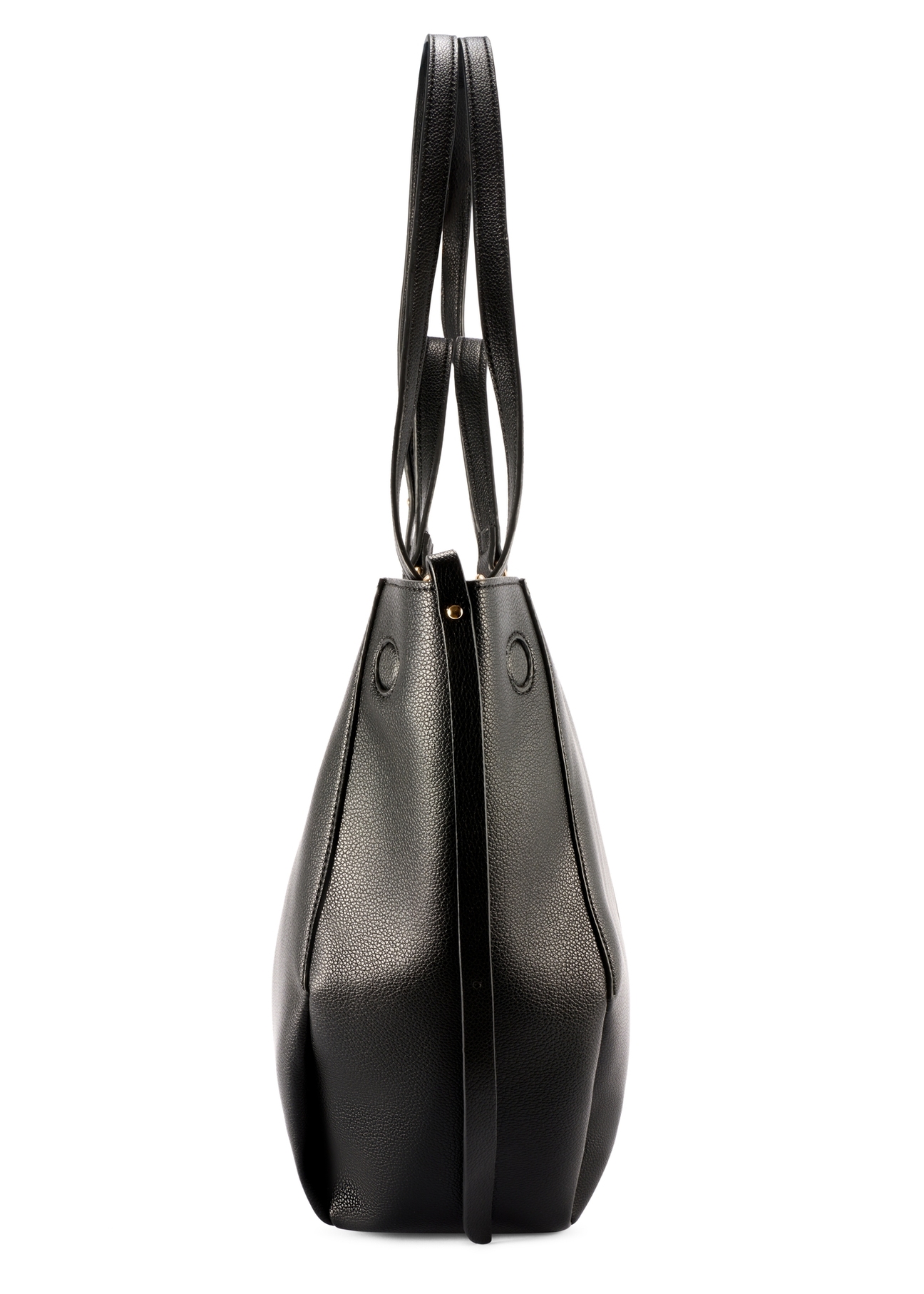 Large black shopper bag TOREC-1201-99(W26), side view of the product on a white background.