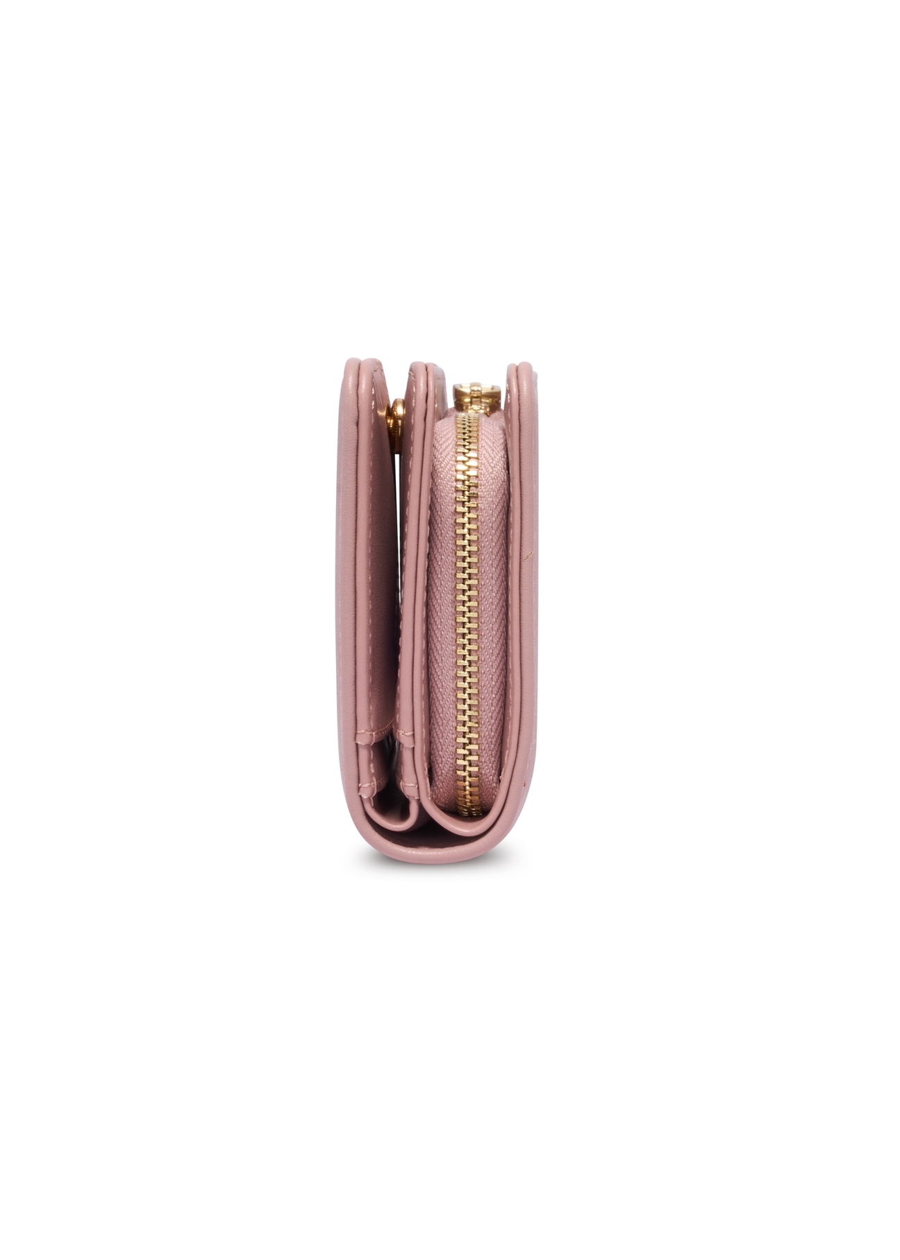 Pink women's wallet with a handle, model POREC-0436-5A(Z26); side view of the product on a white background.