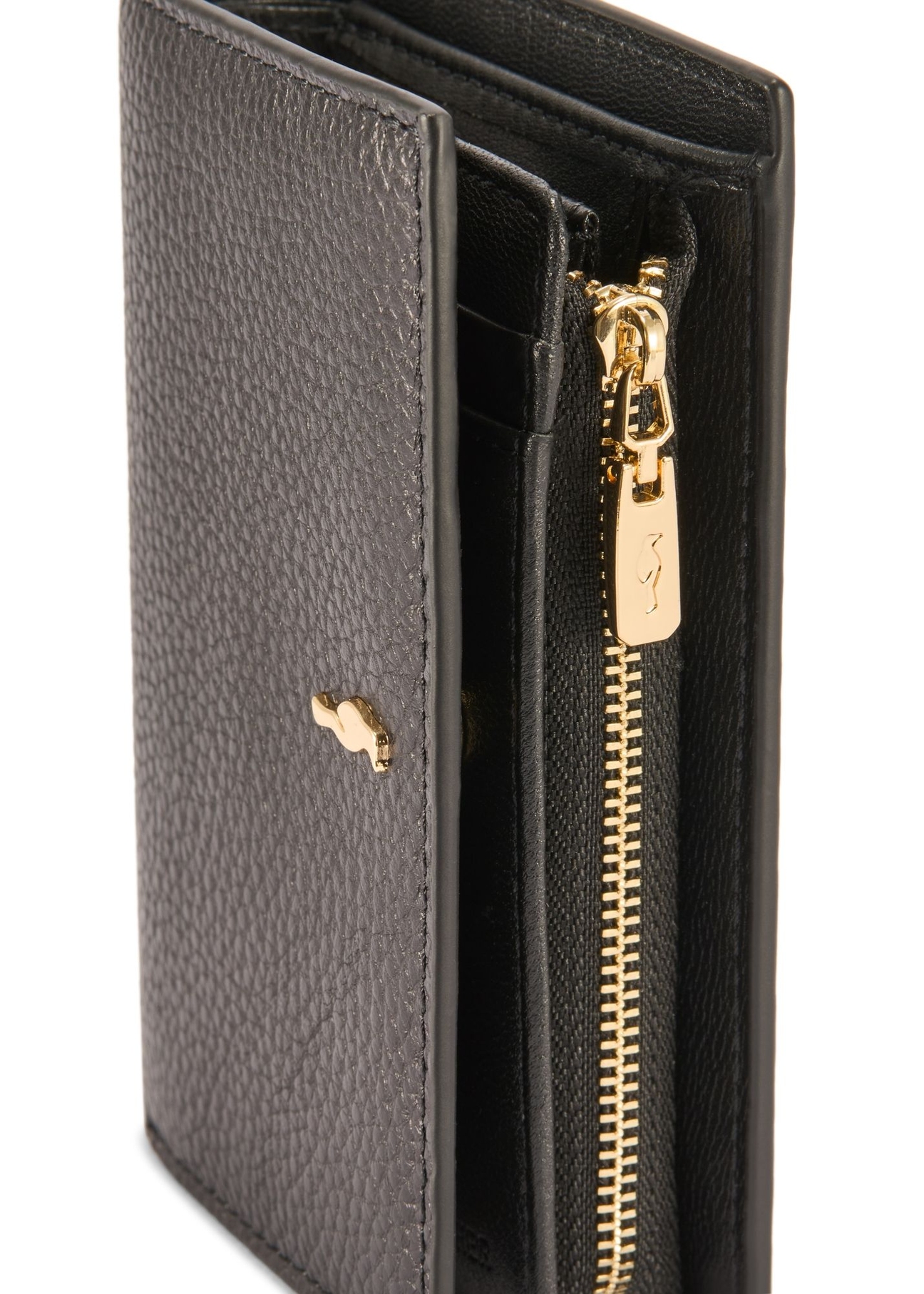 Medium black women's wallet with RFID protection PORES-0823RFID-9I(Z26), close-up of product detail, view on white background.
