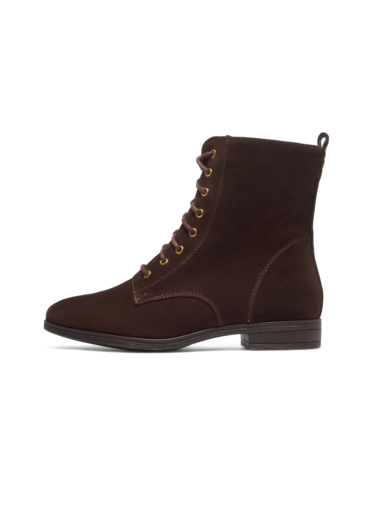 Women's brown suede ankle boots BUTYD-1008-1I(Z26), side view on a white background.
