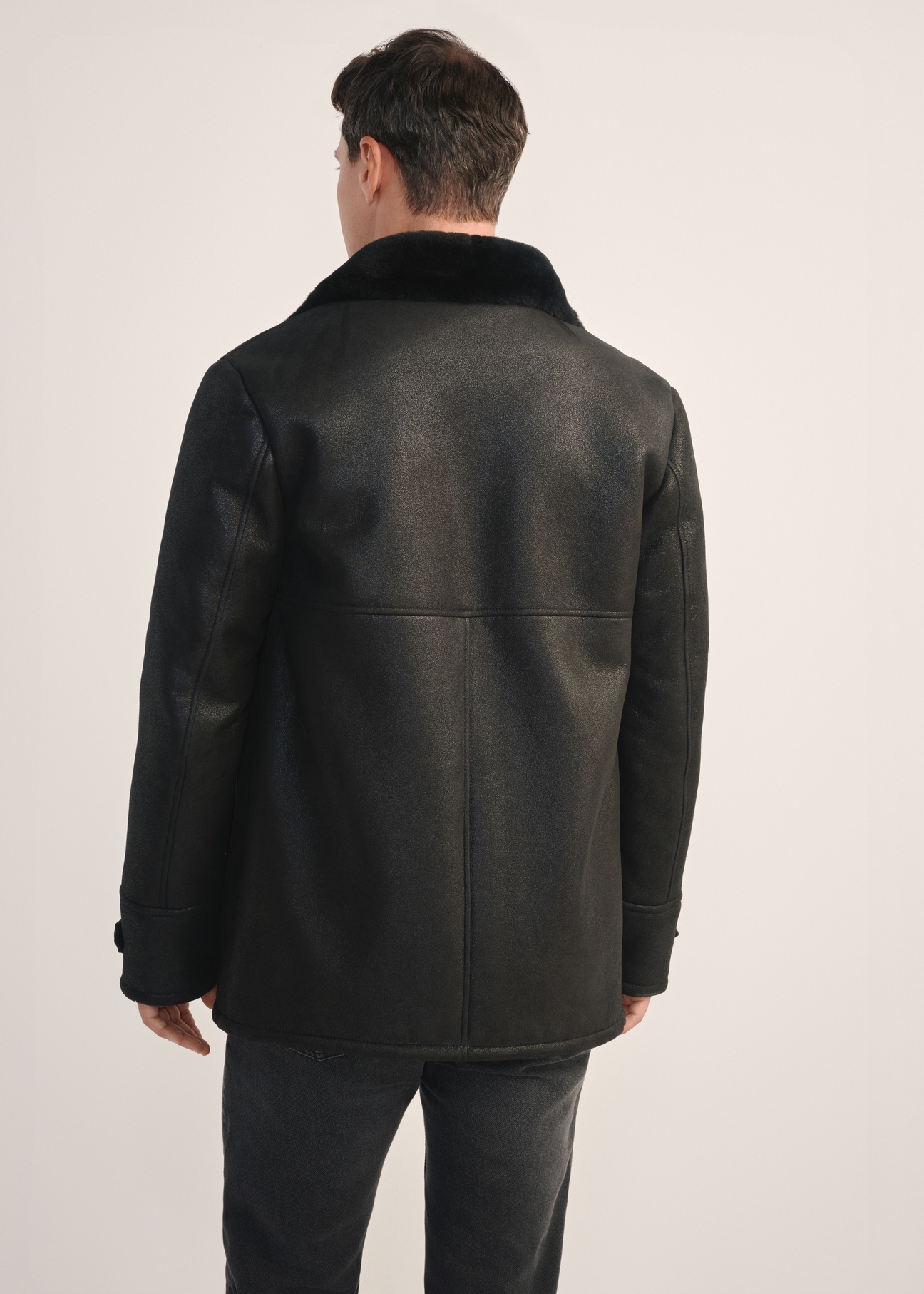 Black men's sheepskin coat made of natural leather KOZMS-0026-3191(Z25)